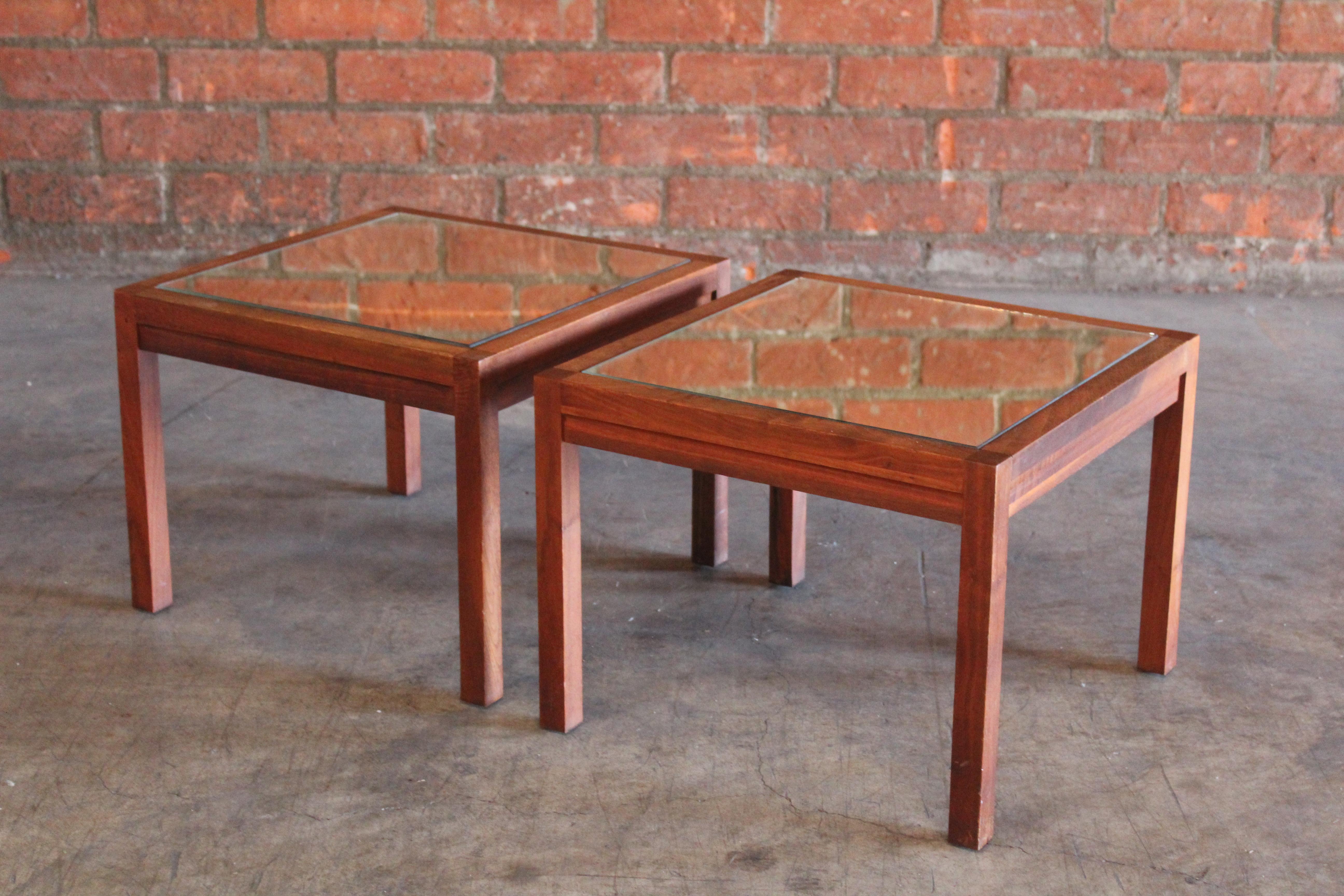 Pair of Walnut Mirrored Side Tables, 1960s For Sale 6