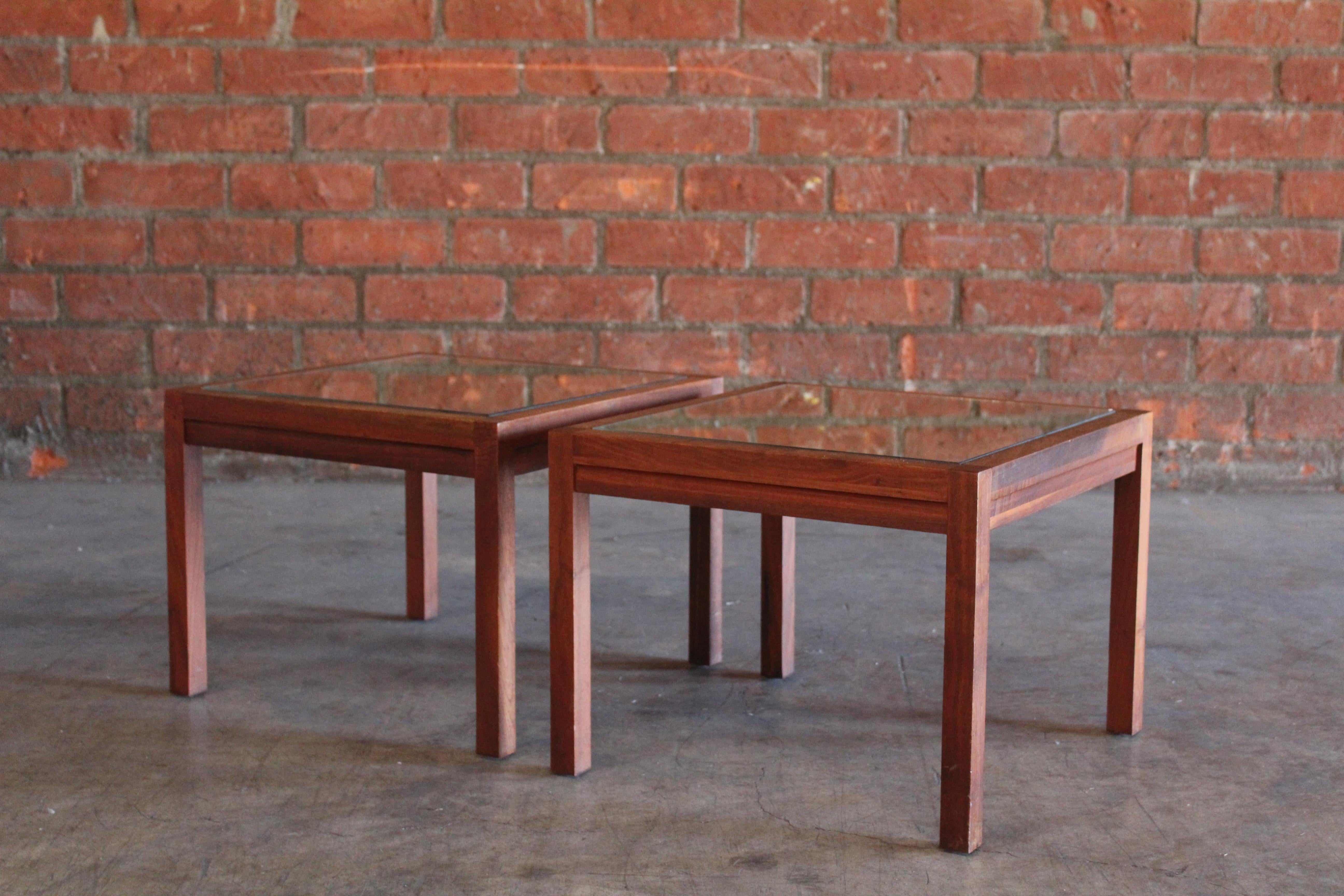Pair of Walnut Mirrored Side Tables, 1960s For Sale 7