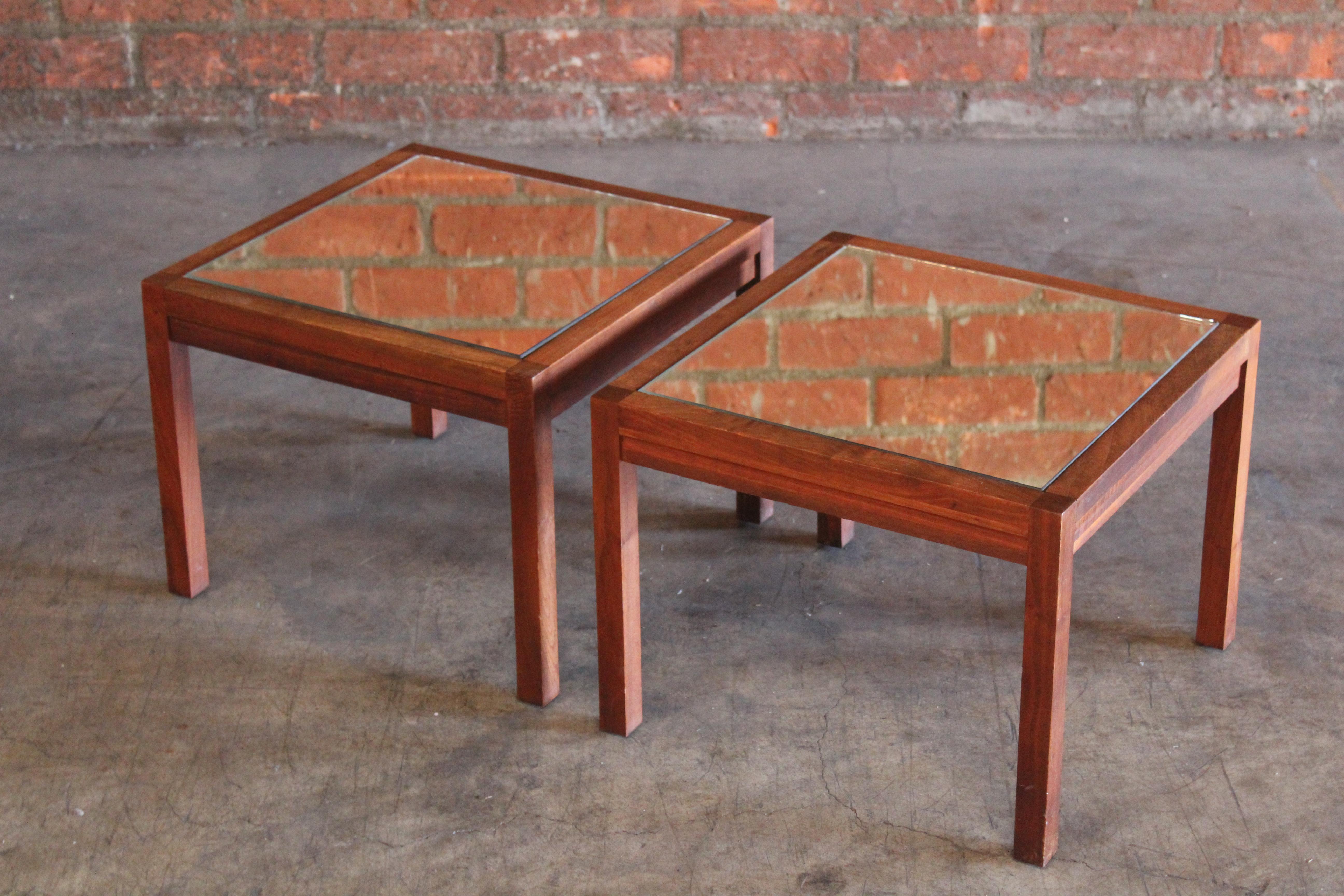 Pair of Walnut Mirrored Side Tables, 1960s For Sale 8