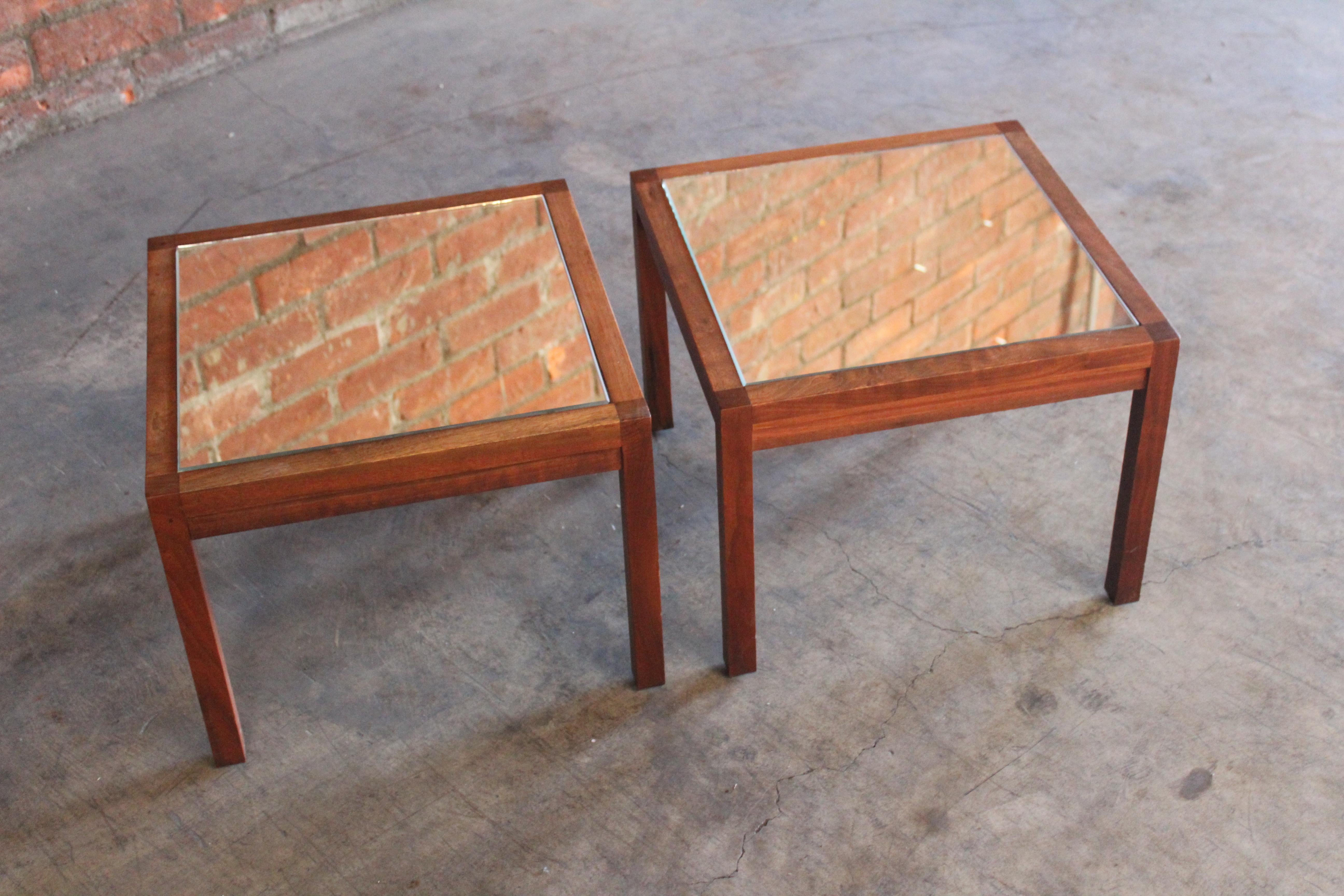 Pair of Walnut Mirrored Side Tables, 1960s For Sale 9