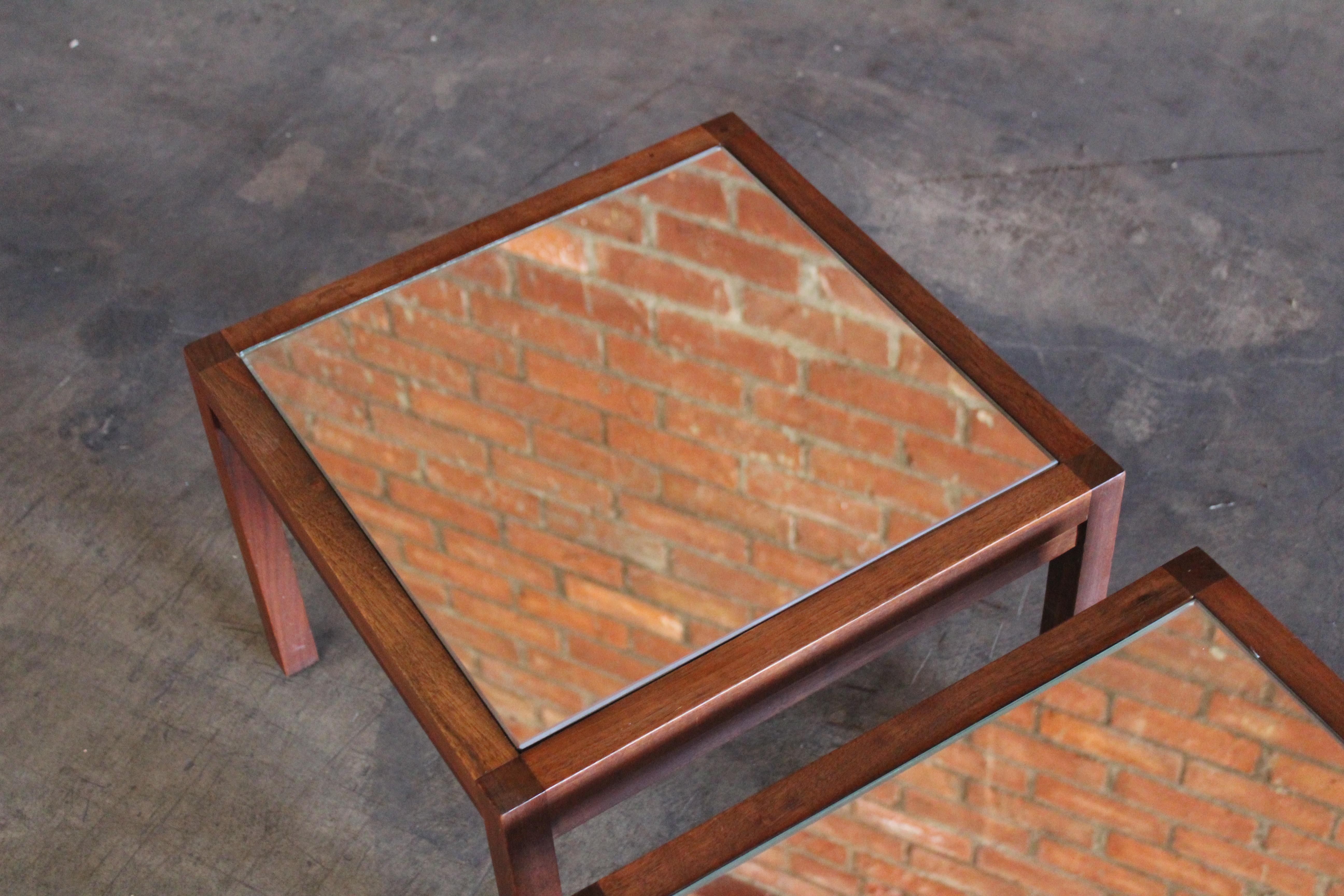 Pair of Walnut Mirrored Side Tables, 1960s For Sale 10
