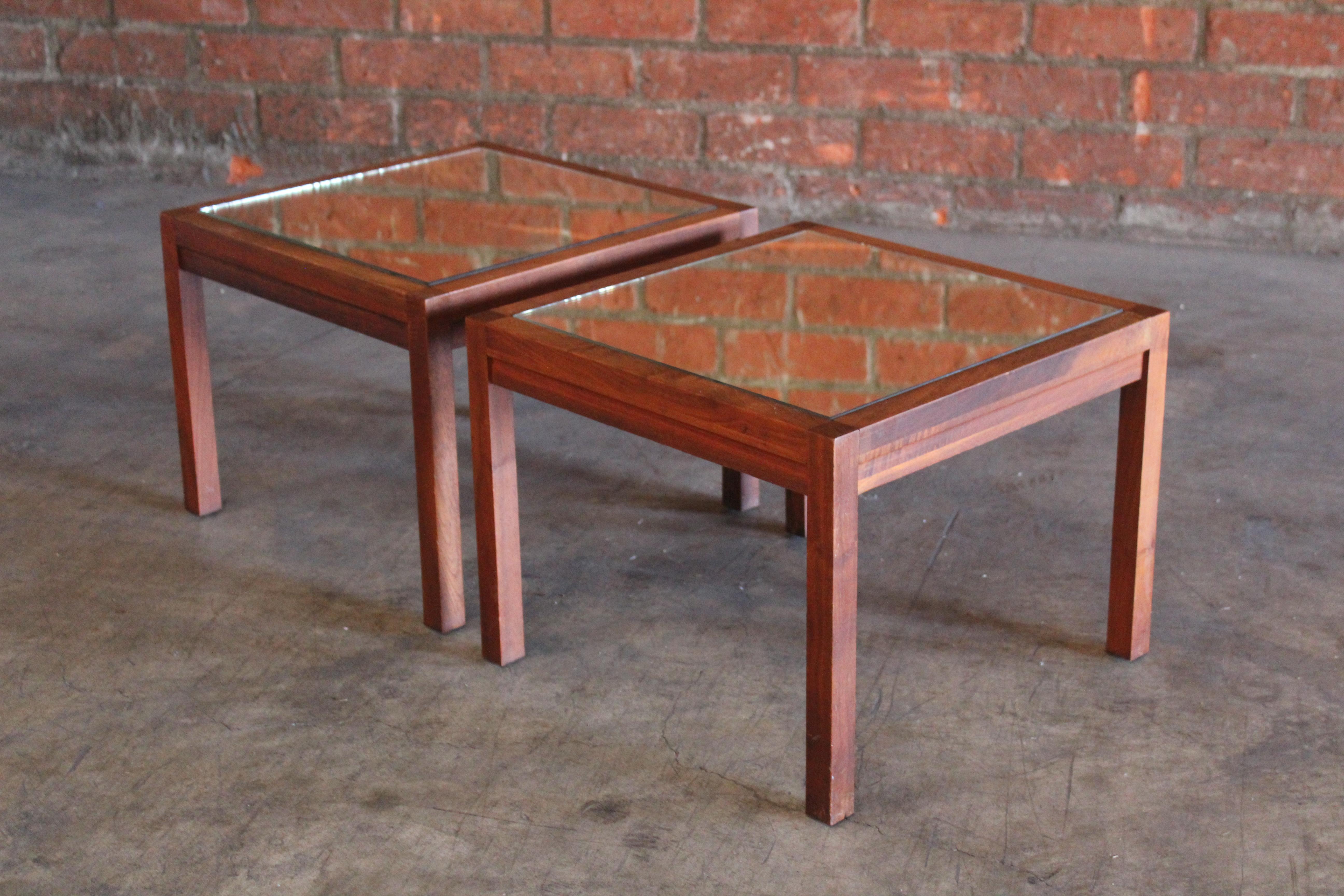 Pair of Walnut Mirrored Side Tables, 1960s For Sale 11