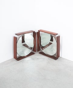 Pair of Walnut Wood Mirrors, Midcentury, Italy