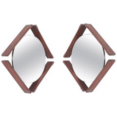 Pair of Walnut Wood Mirrors, Midcentury, Italy