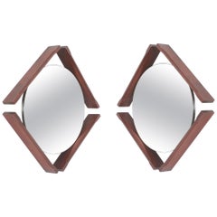 Pair of Walnut Wood Mirrors, Midcentury, Italy