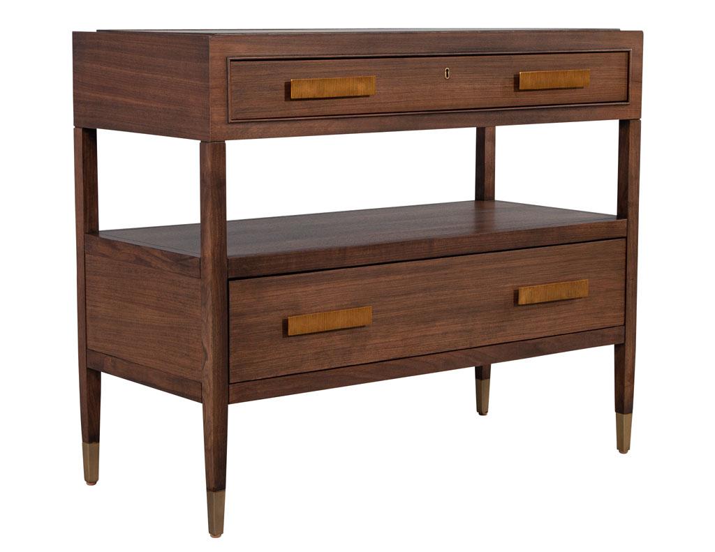 Pair of Walnut Nightstand Chests with Black Lacquered Tops 3