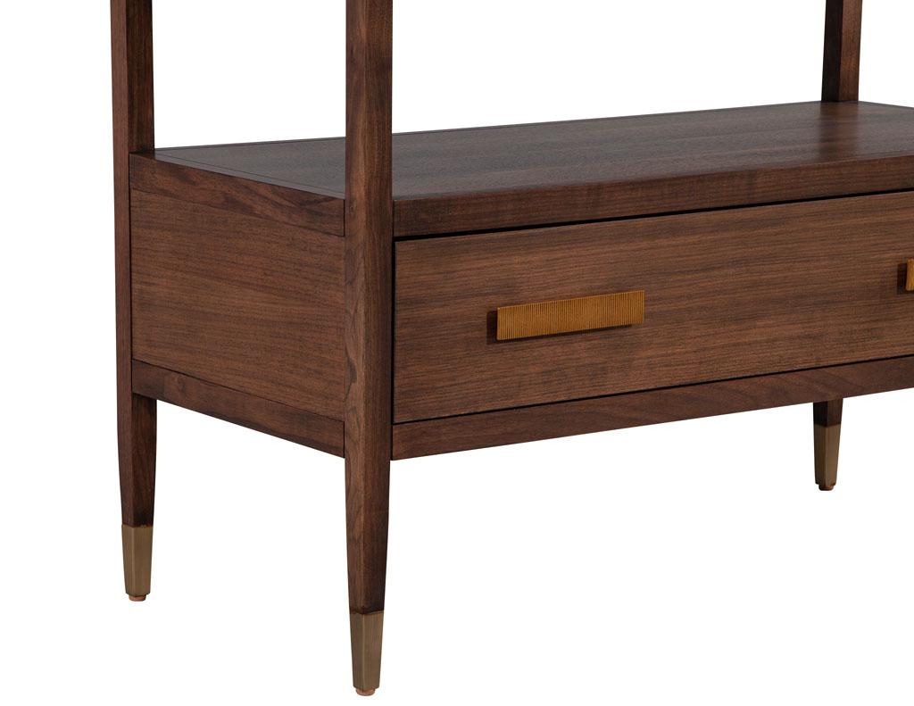 Pair of Walnut Nightstand Chests with Black Lacquered Tops For Sale 5