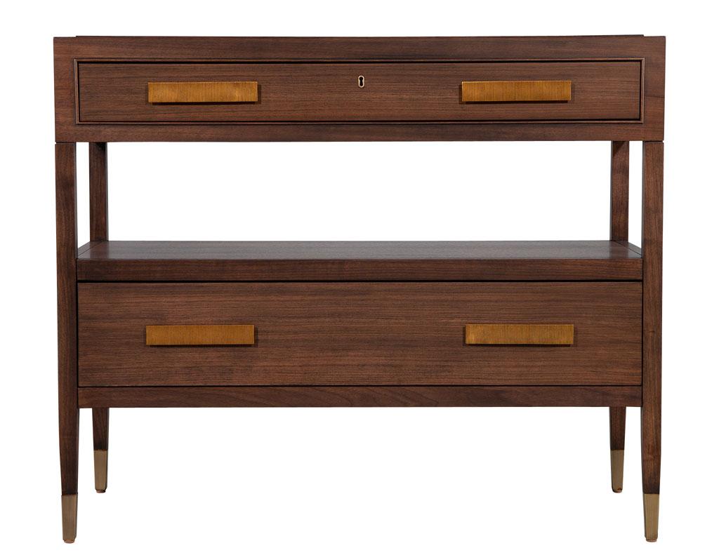 Pair of Walnut Nightstand Chests with Black Lacquered Tops For Sale 6