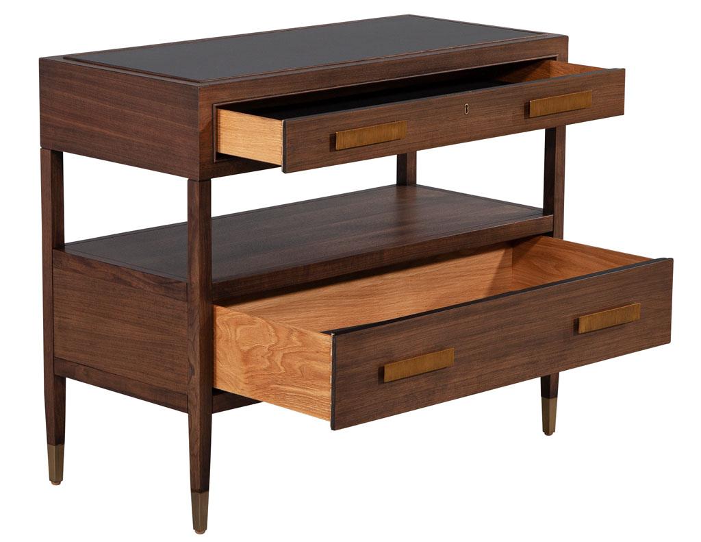 Modern Pair of Walnut Nightstand Chests with Black Lacquered Tops For Sale