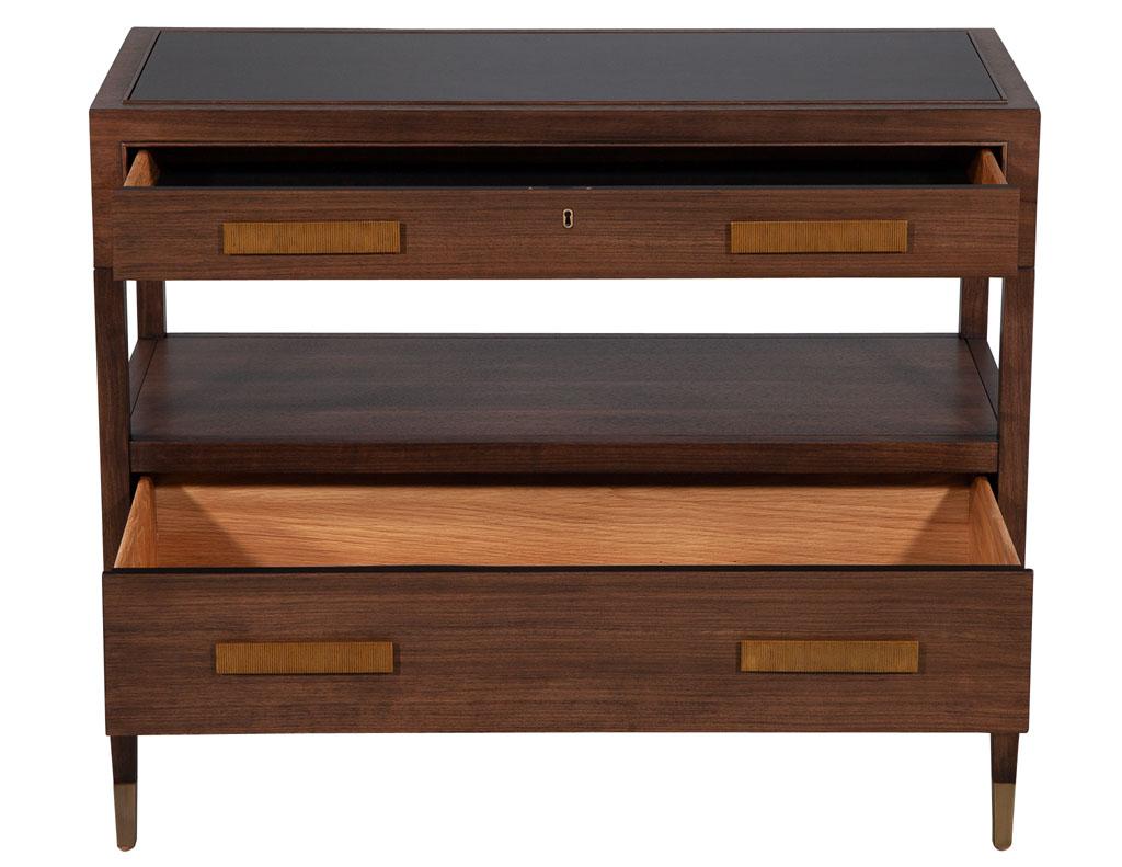 American Pair of Walnut Nightstand Chests with Black Lacquered Tops