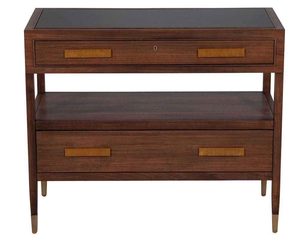 Pair of Walnut Nightstand Chests with Black Lacquered Tops In New Condition In North York, ON