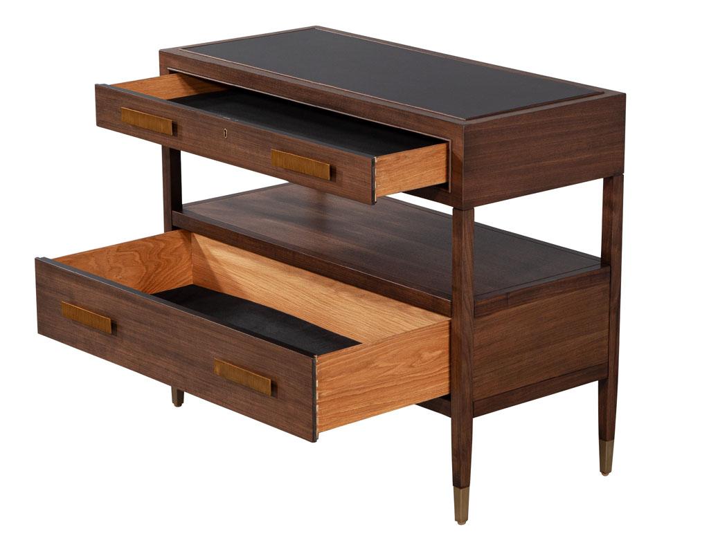 Pair of Walnut Nightstand Chests with Black Lacquered Tops For Sale 2