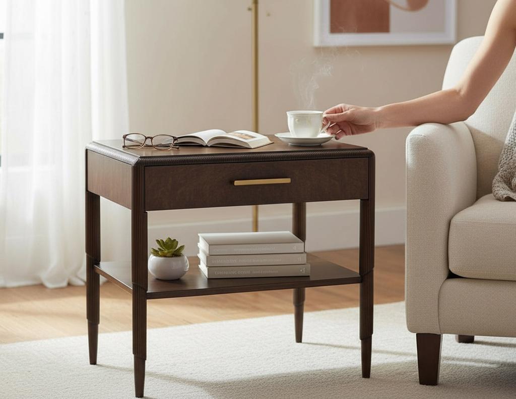 Este par de mesillas de noche de nogal, recién fabricadas en EE.UU., muestran un diseño refinado y una artesanía atemporal. Construidas con hermosas maderas de nogal en un rico acabado satinado espresso, cada pieza presenta un exclusivo detalle