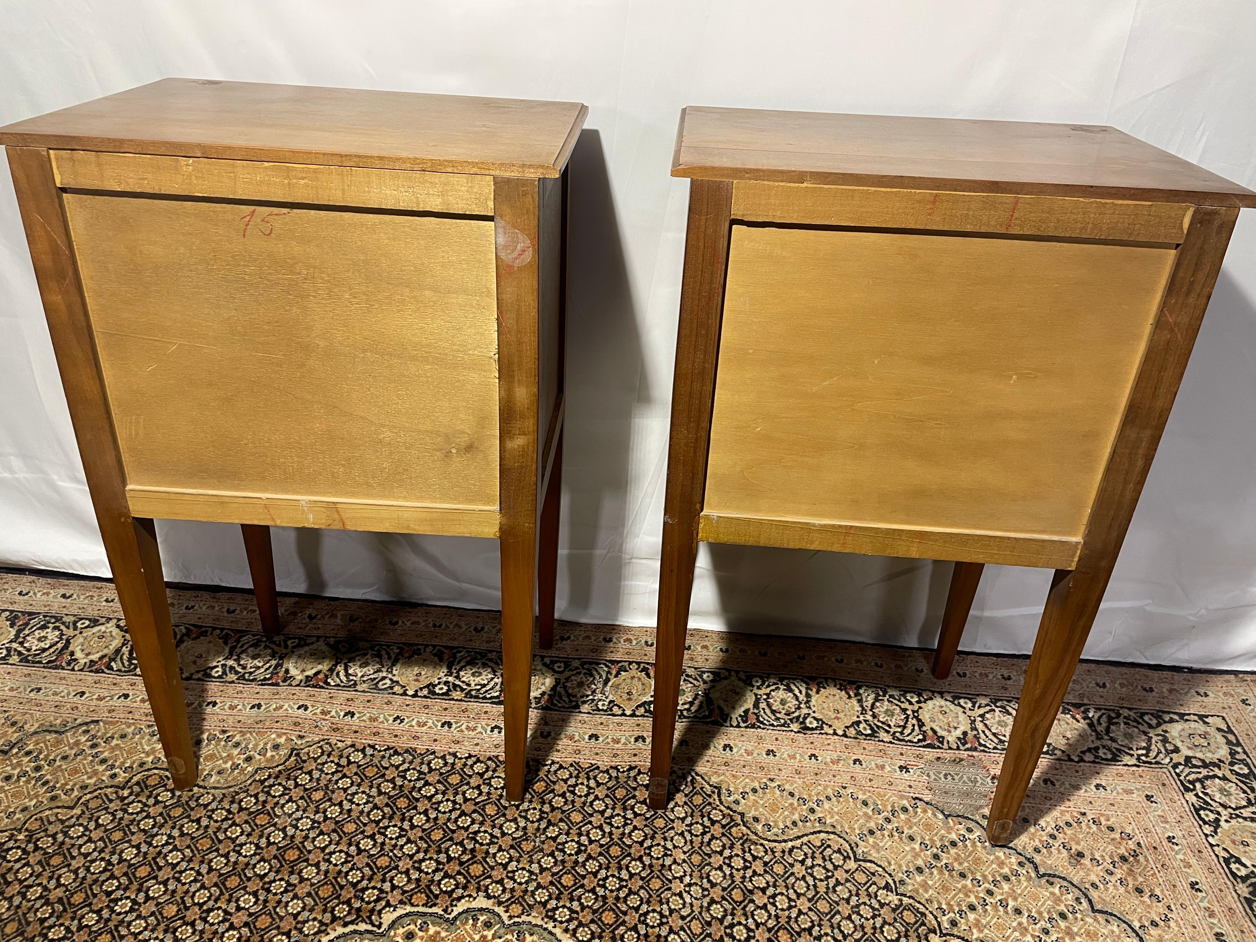 20th Century Pair of Walnut Nightstands with Brass Hardware For Sale