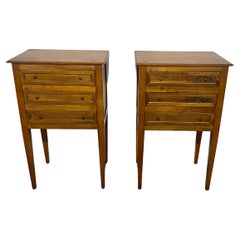 Pair of Walnut Nightstands with Brass Hardware