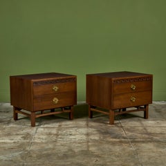 Pair of Walnut Nightstands with Brass Pulls