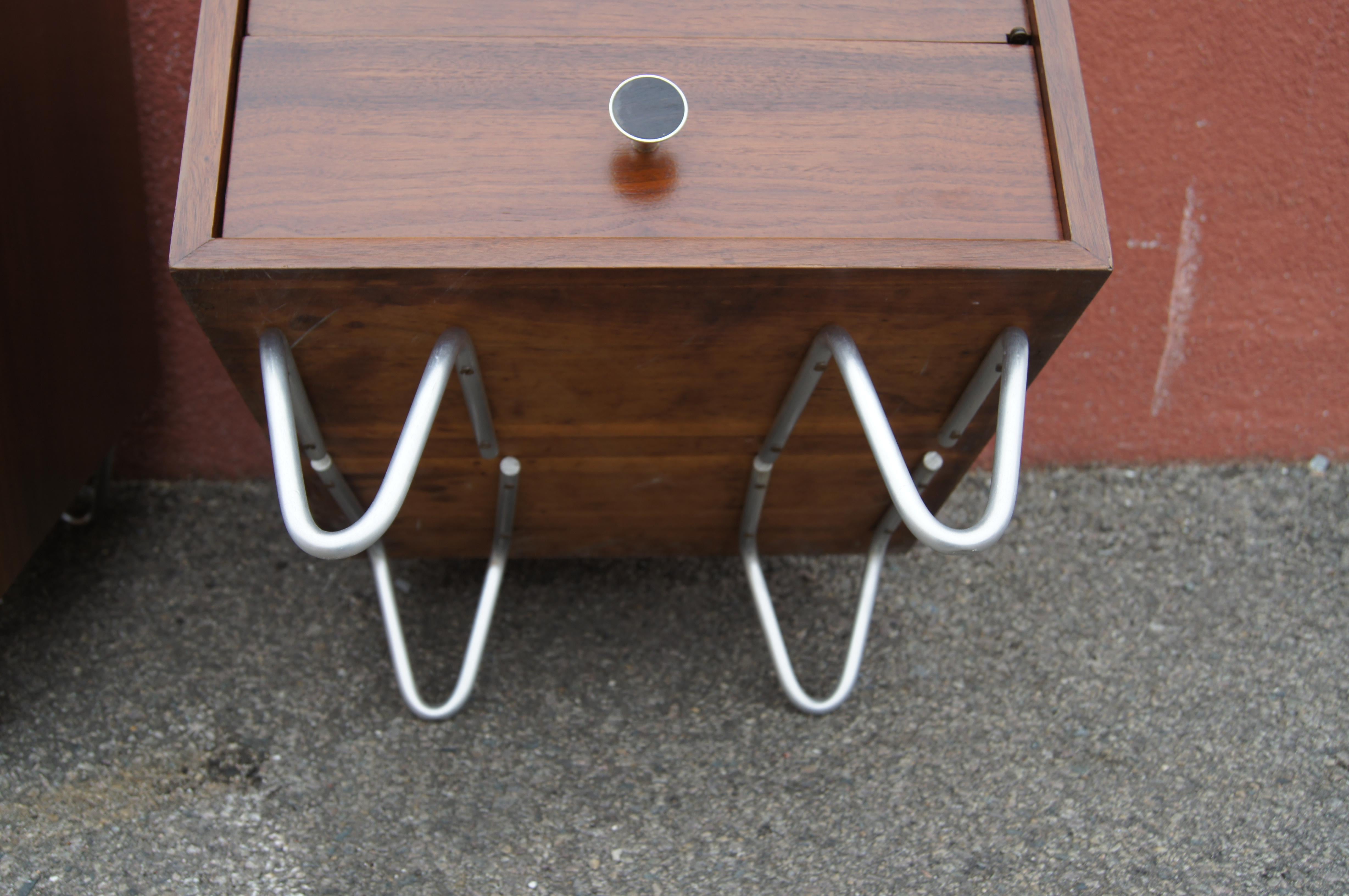 Pair of Walnut Nightstands with Hairpin Legs in the Style of George Nelson 3