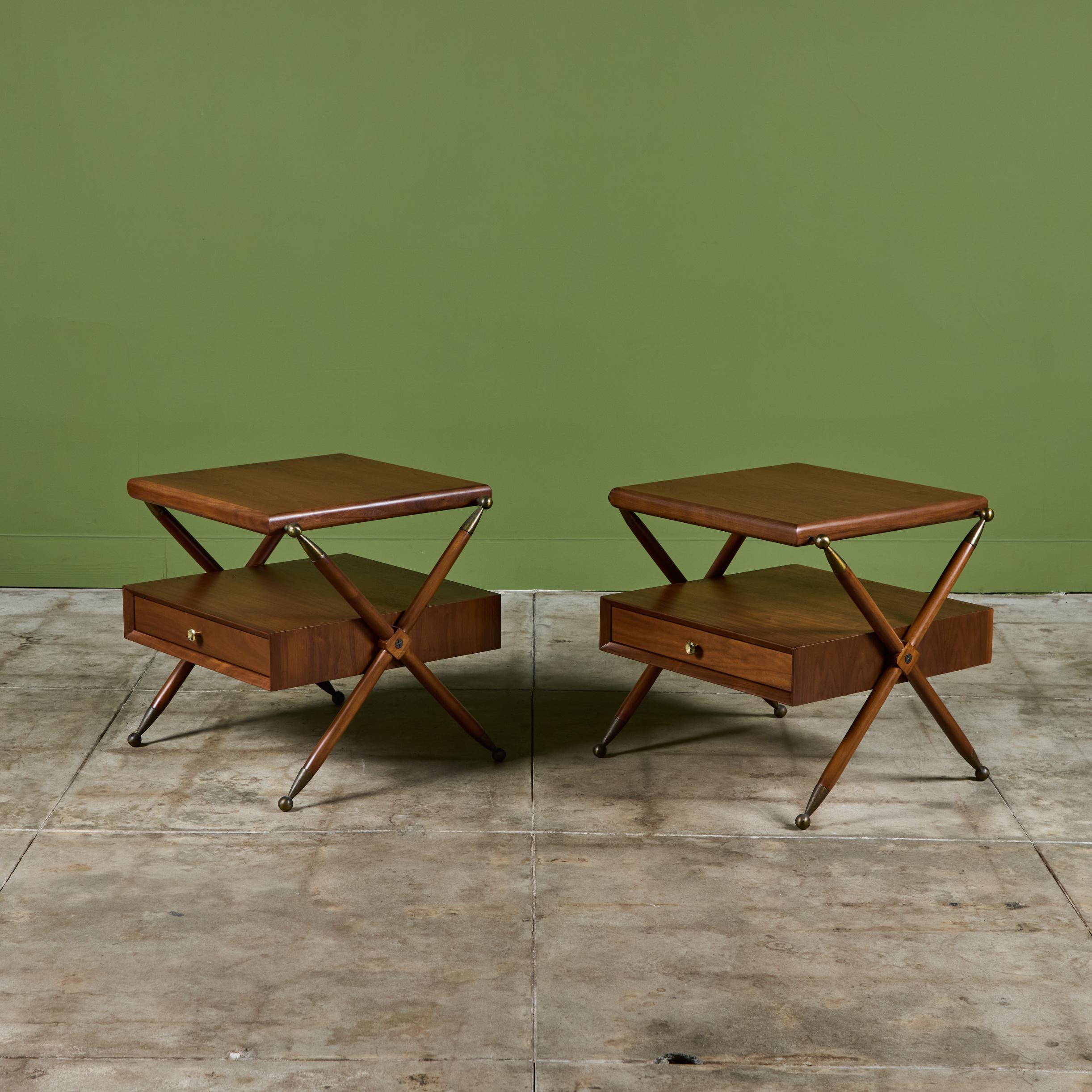 Pair of Walnut Nightstands with X Bases 4