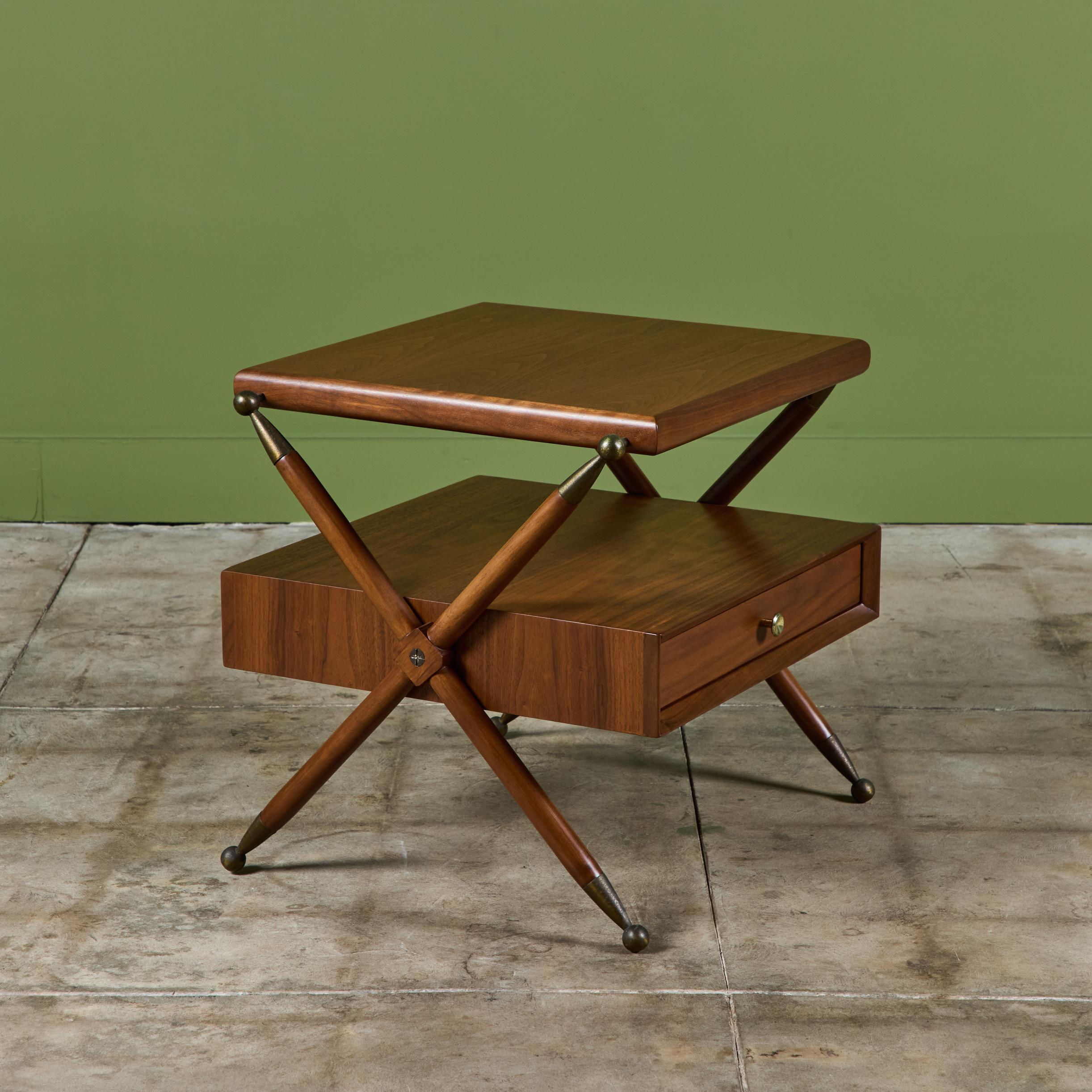 Pair of Walnut Nightstands with X Bases 5