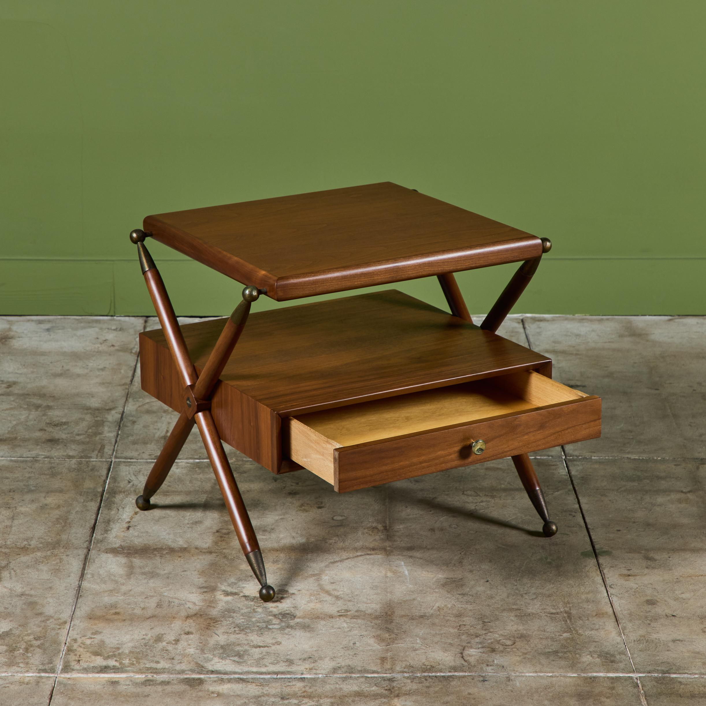Pair of Walnut Nightstands with X Bases 6
