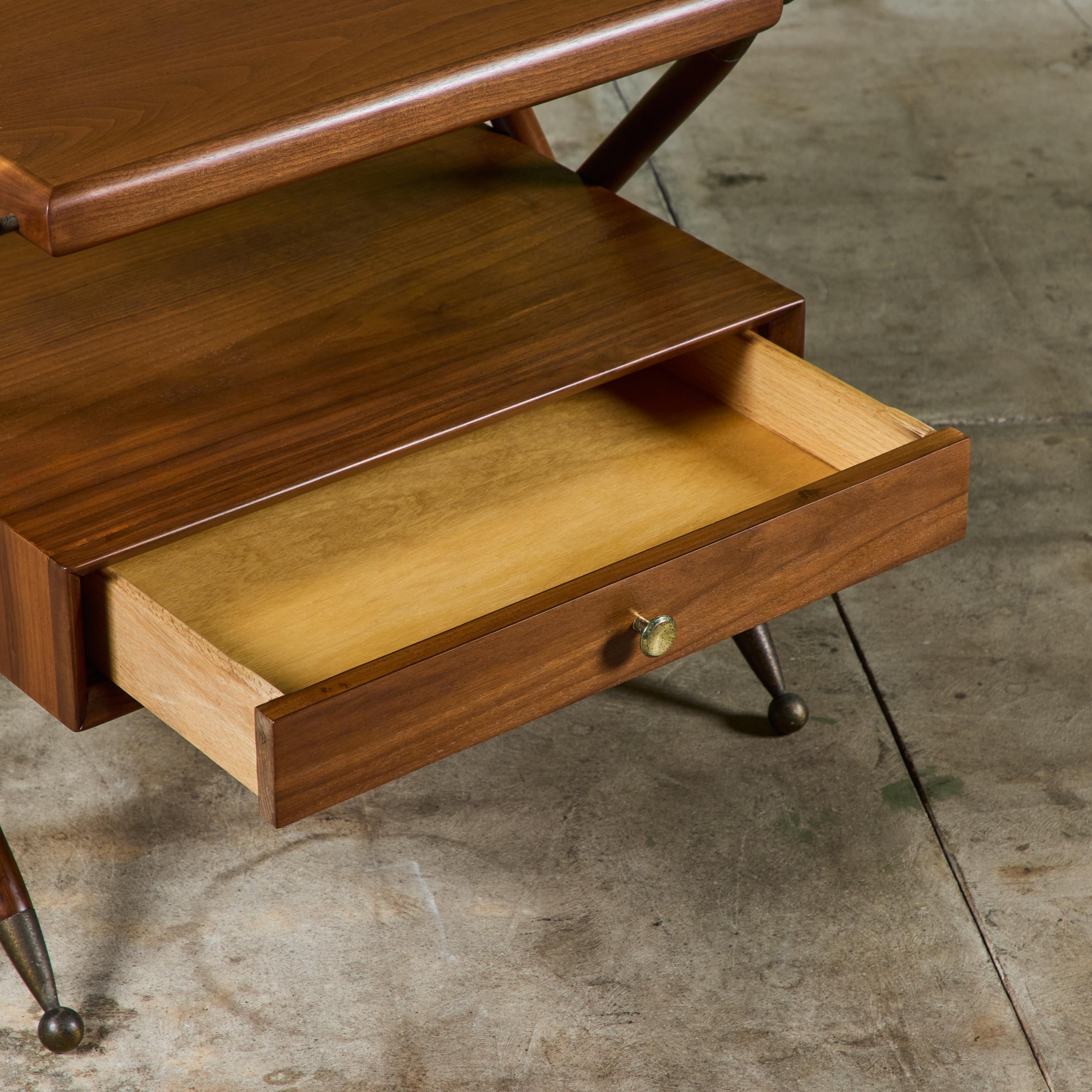 Pair of Walnut Nightstands with X Bases 7