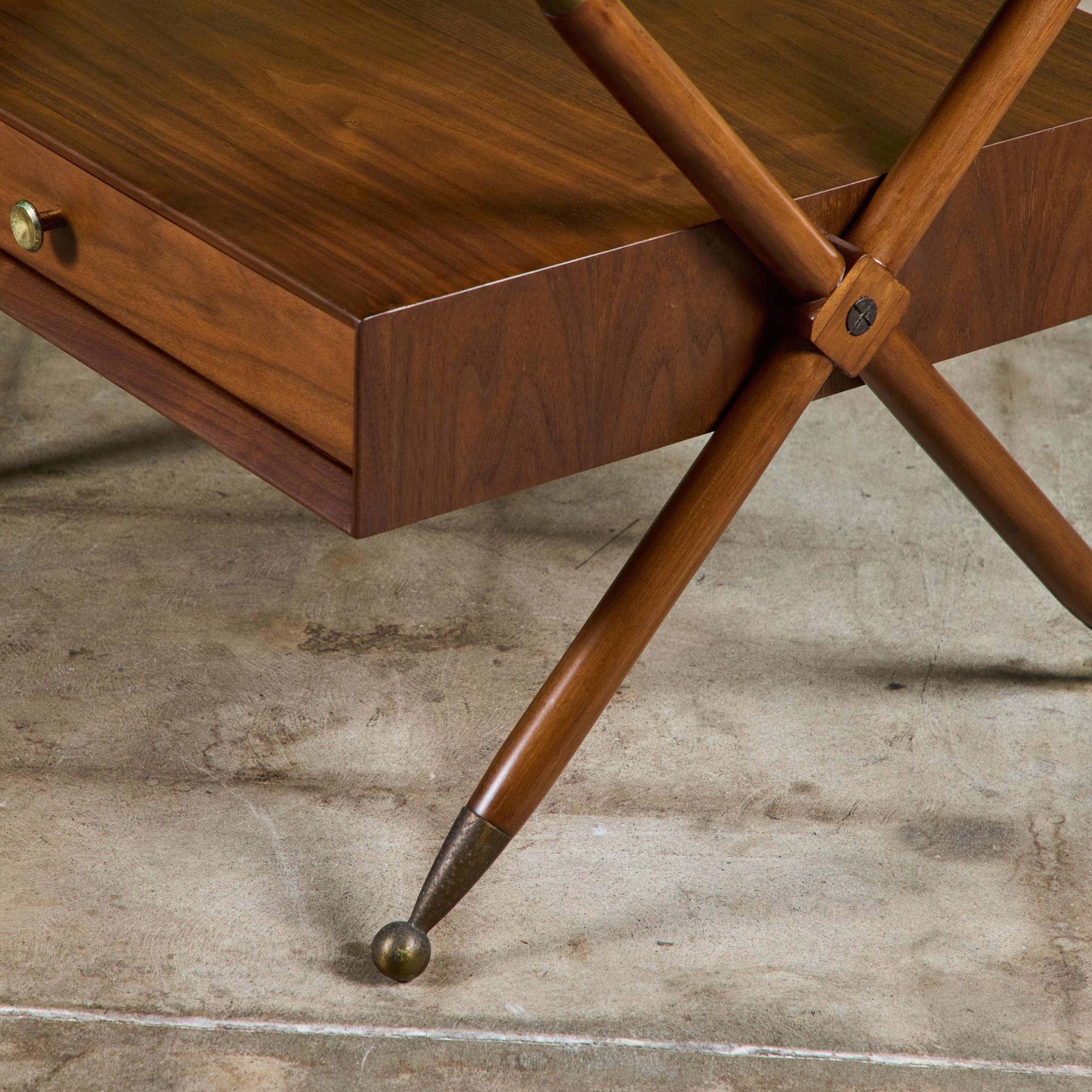 Pair of Walnut Nightstands with X Bases 10