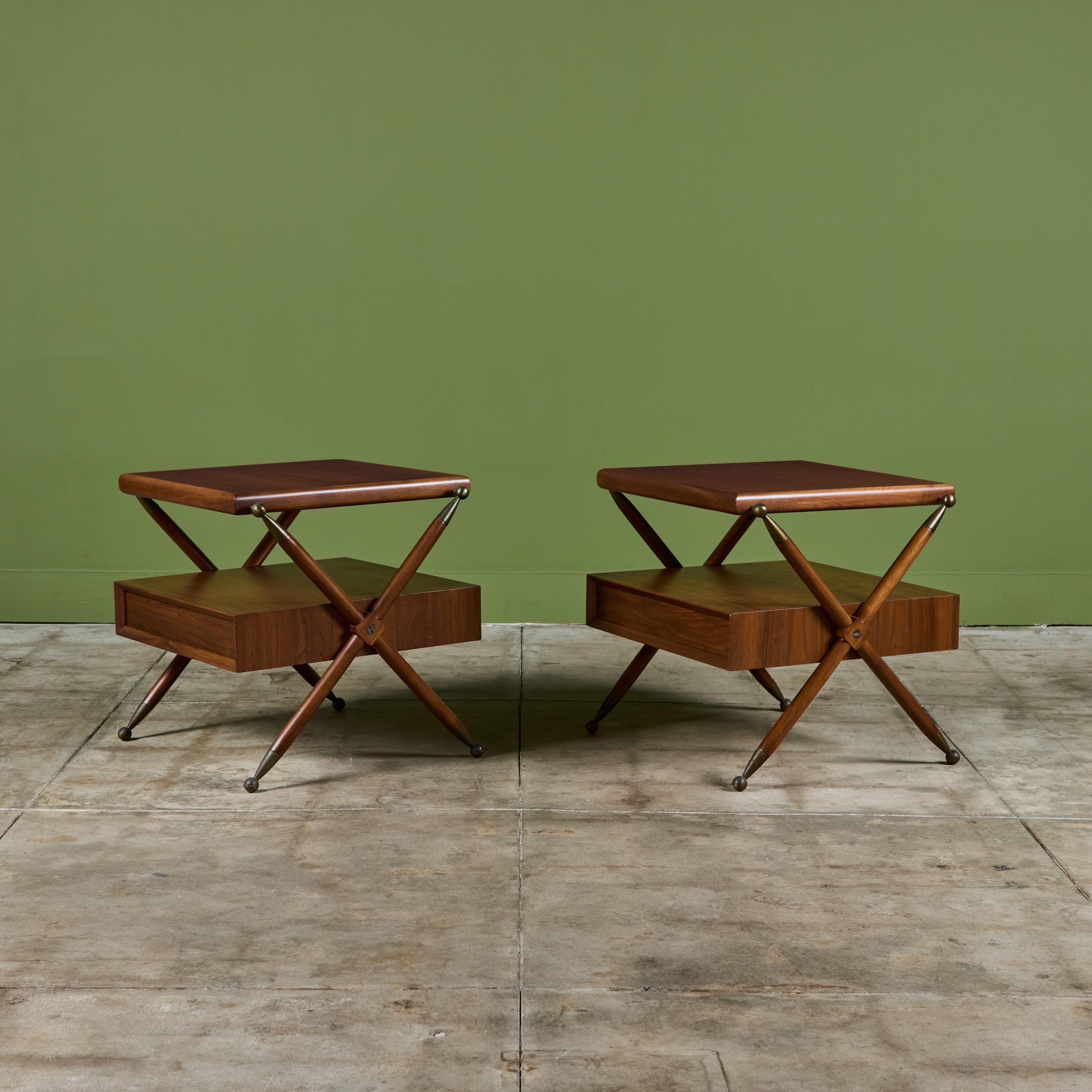 Pair of Walnut Nightstands with X Bases 1