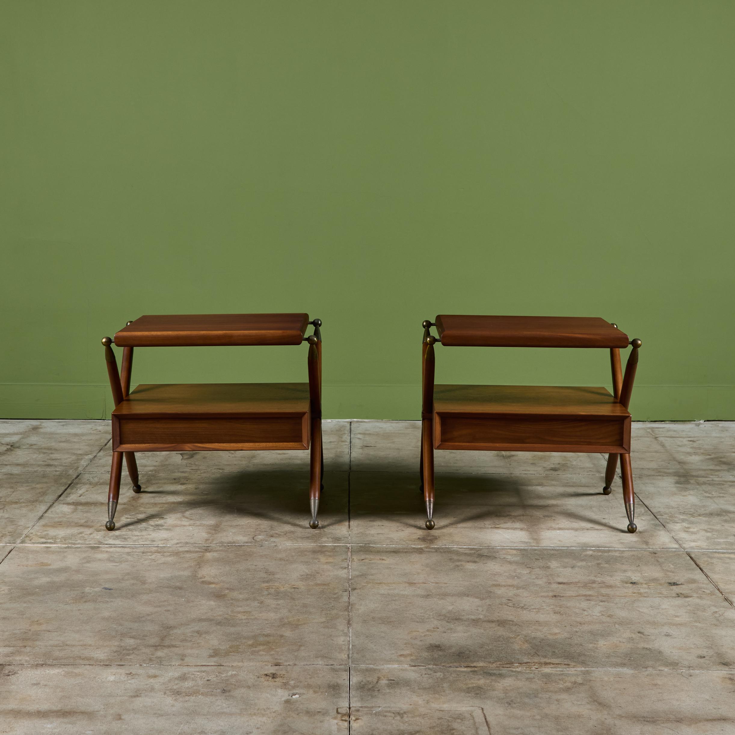 Pair of Walnut Nightstands with X Bases 2