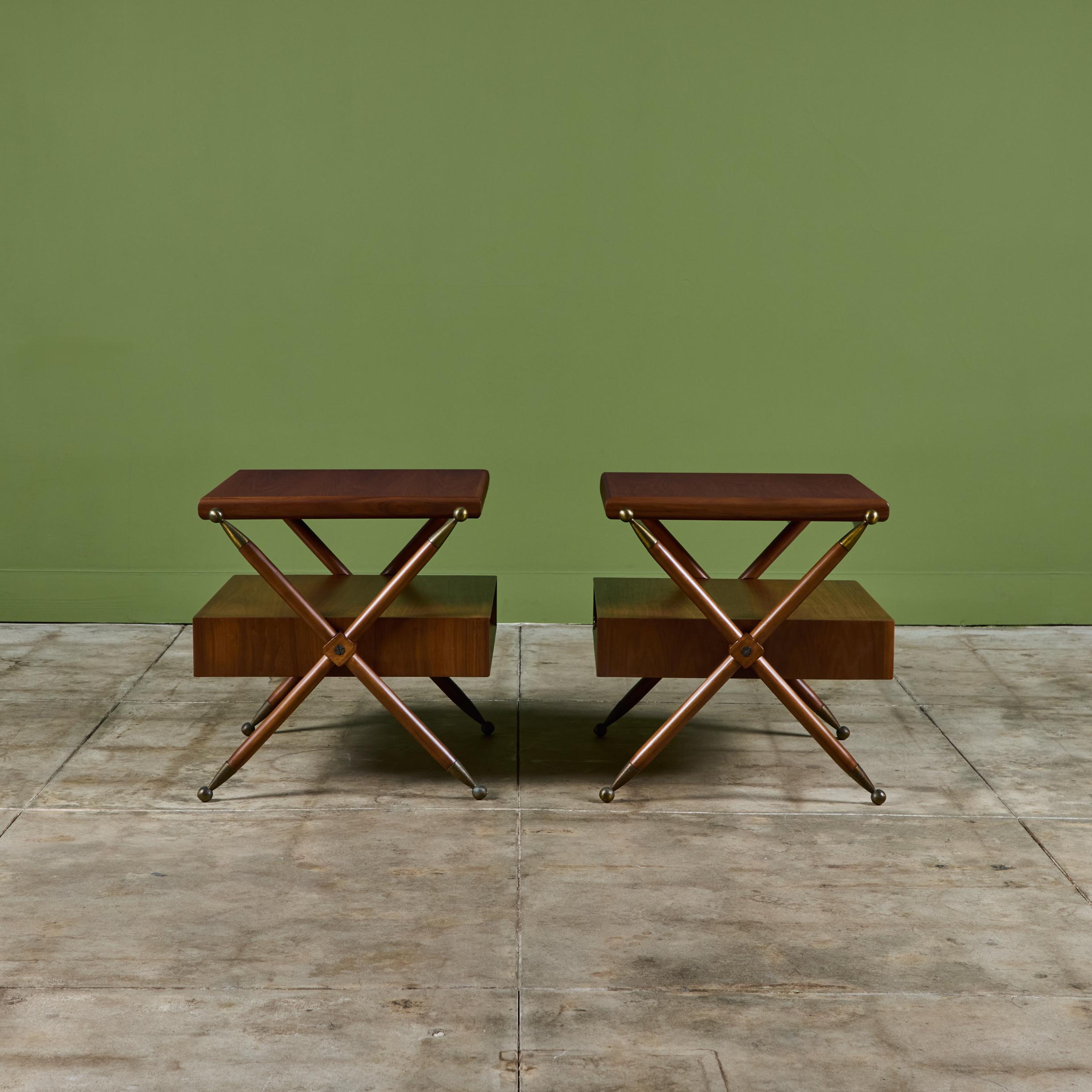 Pair of Walnut Nightstands with X Bases 3