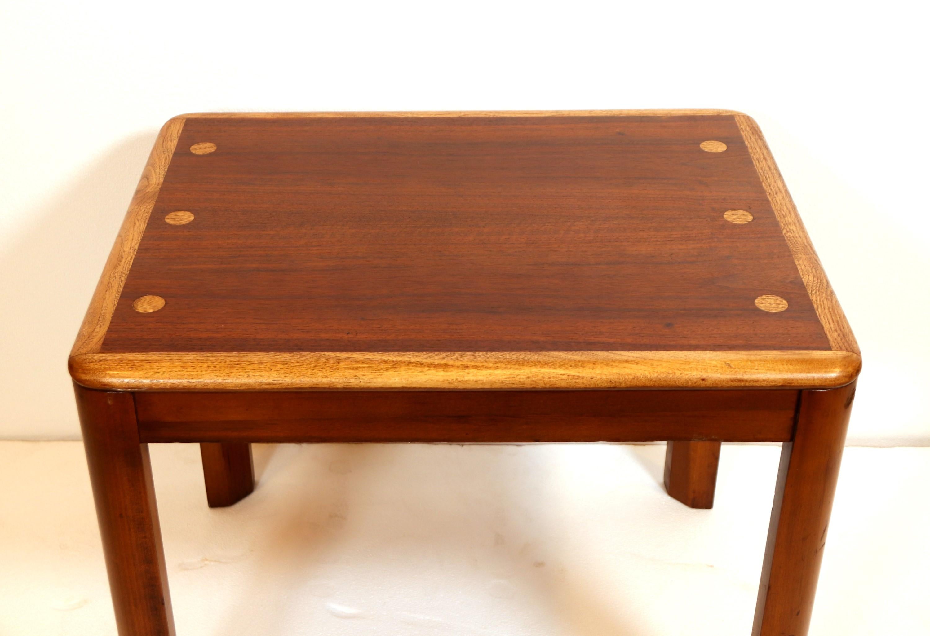 American Pair Walnut & Oak Lane Side End Tables with Side Dots