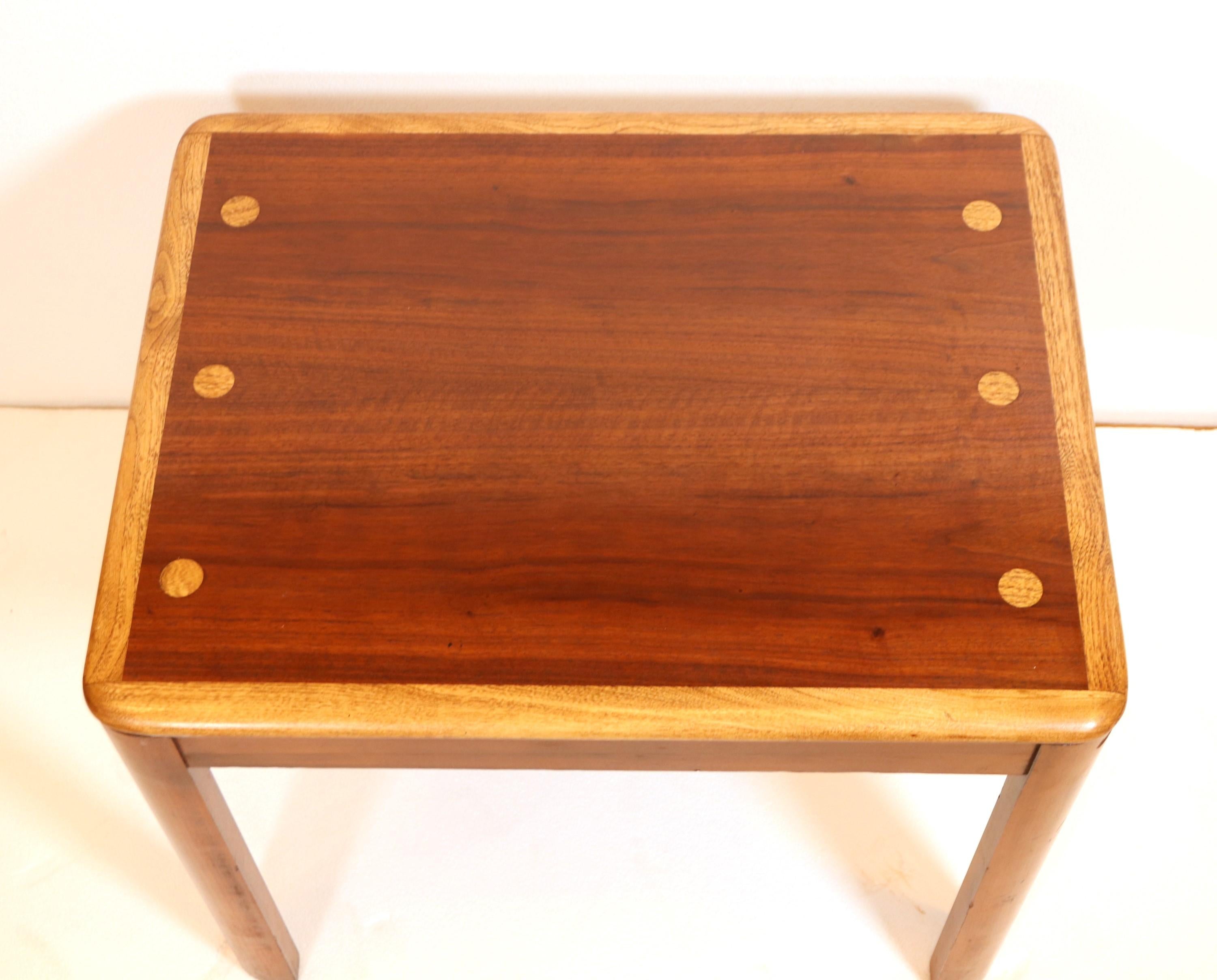 Pair Walnut & Oak Lane Side End Tables with Side Dots In Good Condition For Sale In New York, NY