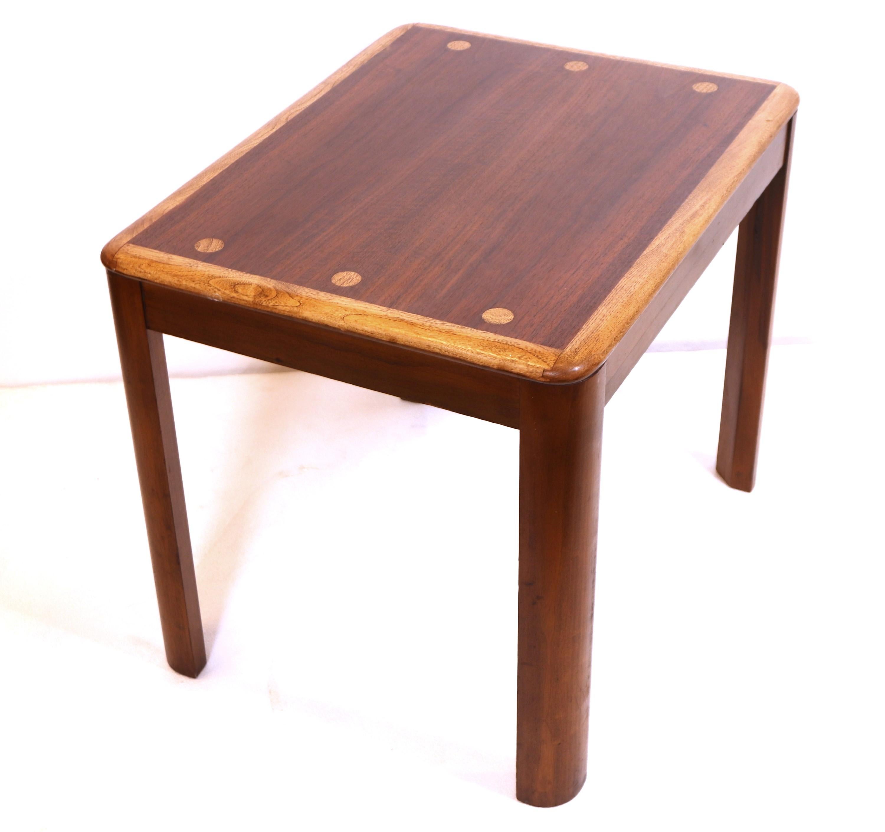 Pair Walnut & Oak Lane Side End Tables with Side Dots For Sale 1