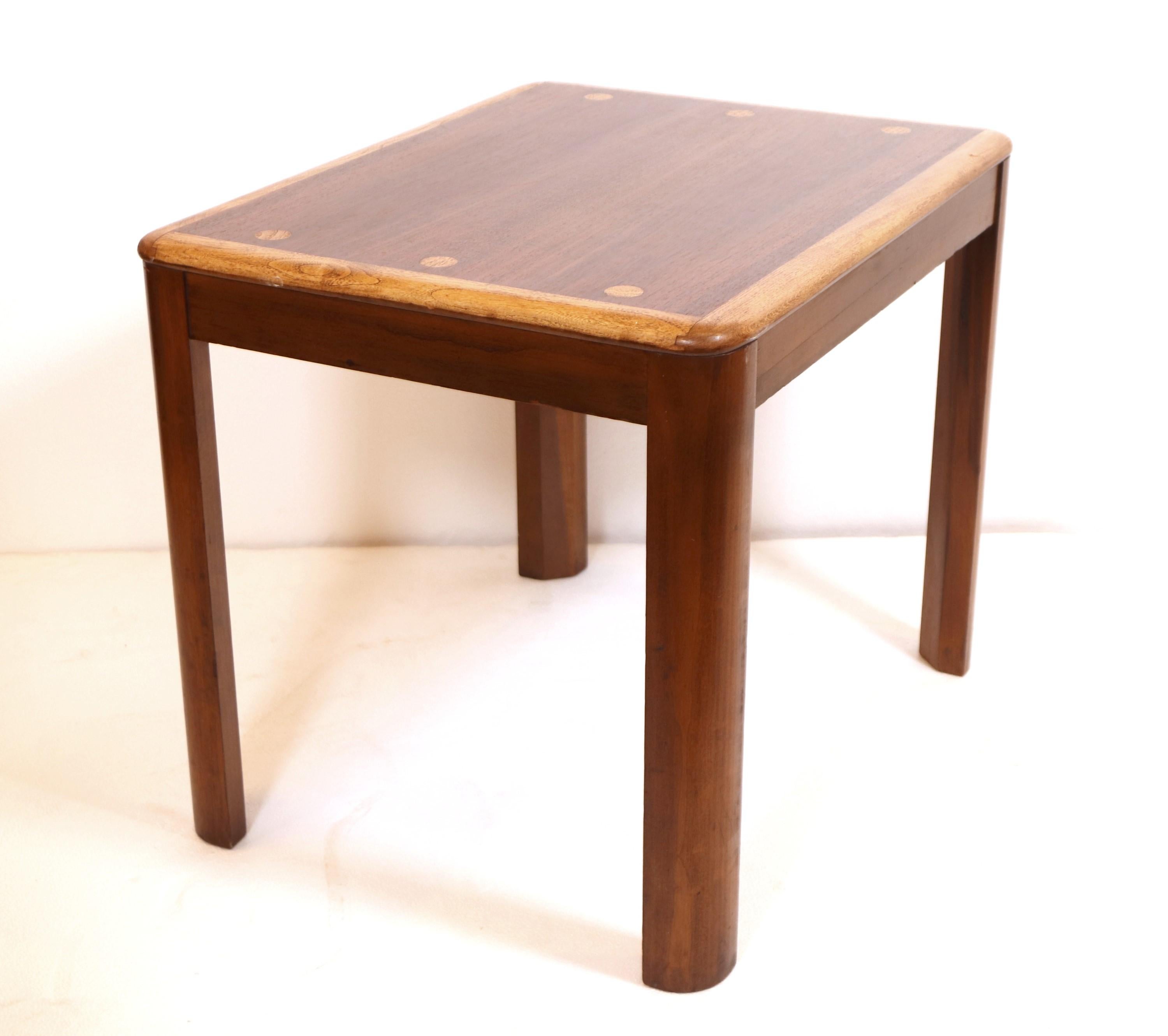 Pair Walnut & Oak Lane Side End Tables with Side Dots For Sale 2