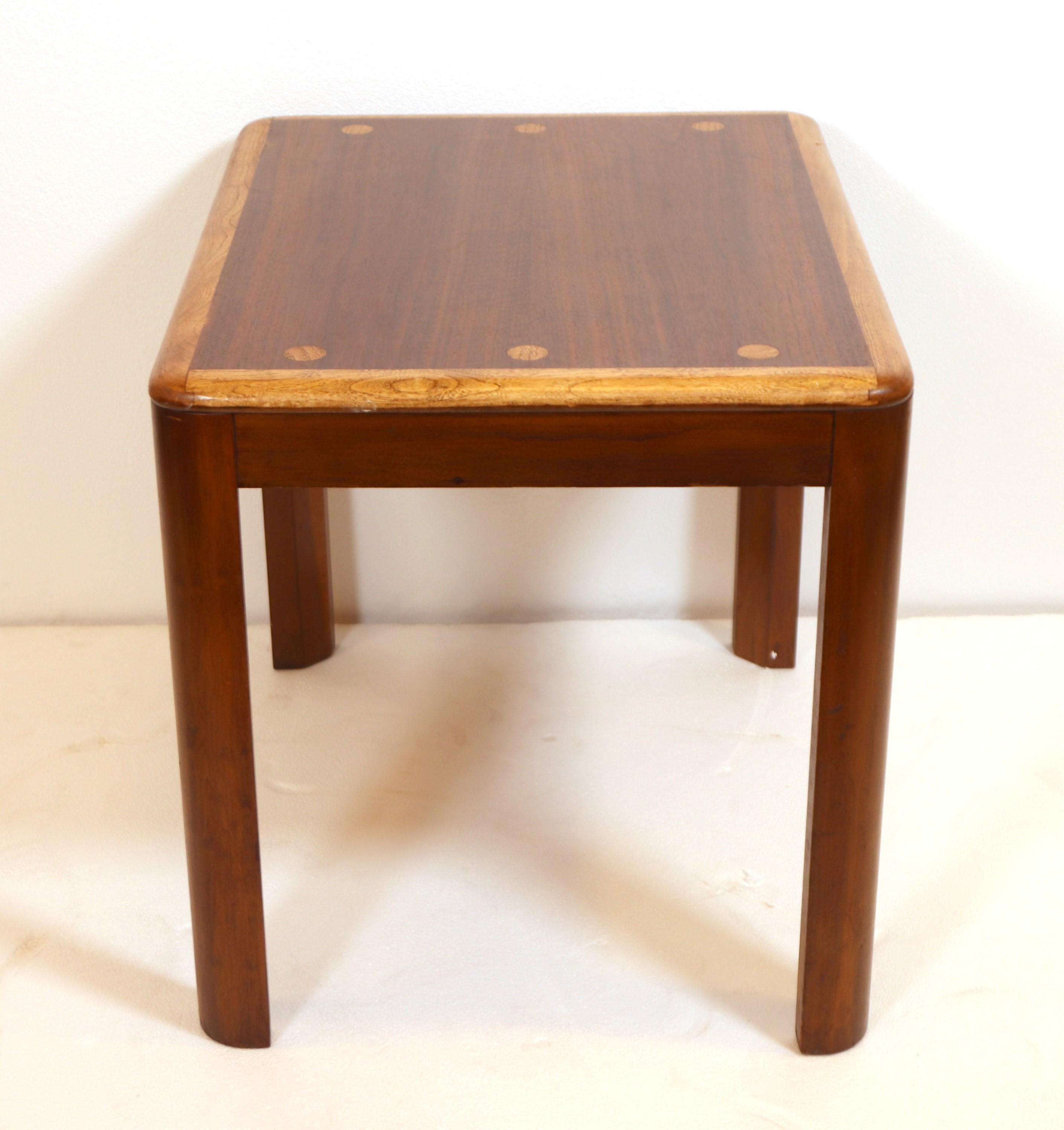 Pair Walnut & Oak Lane Side End Tables with Side Dots For Sale 3