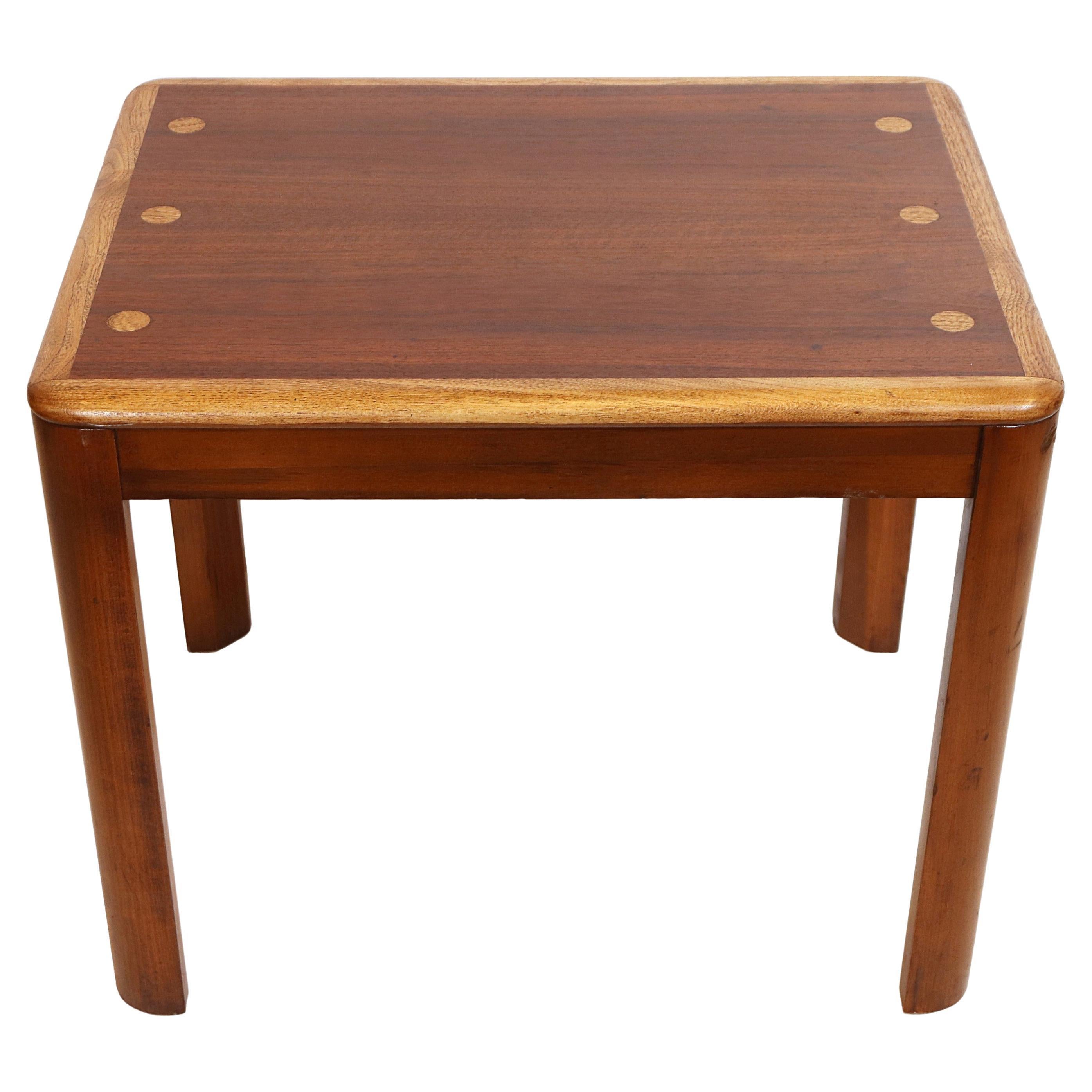 Pair Walnut & Oak Lane Side End Tables with Side Dots For Sale