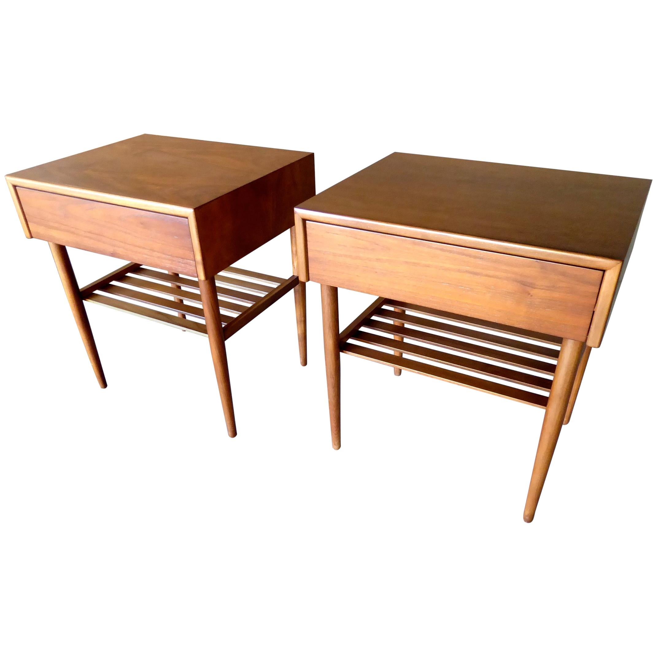 Pair of Walnut One Drawer Bedside Tables by Brown Saltman