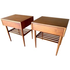Pair of Walnut One Drawer Bedside Tables by Brown Saltman