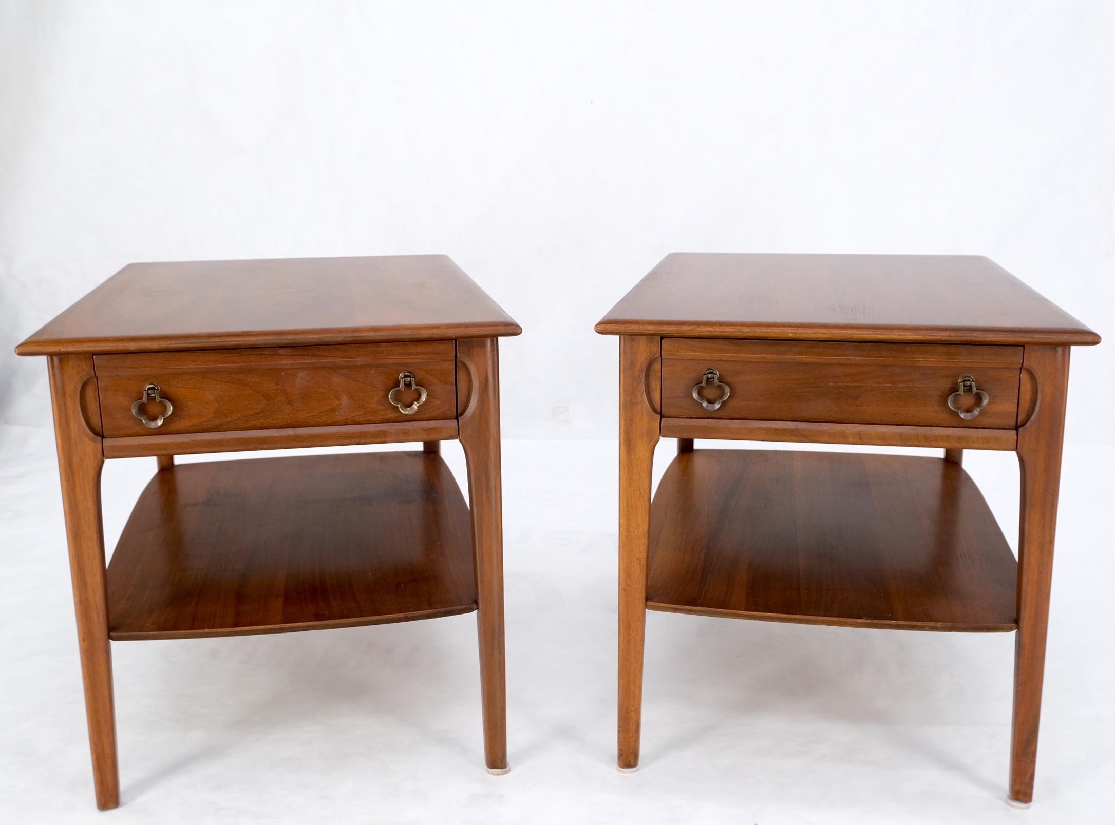 Pair of Walnut One Drawer Bottom Shelf Rectangle End Tables Mint Condition For Sale 4