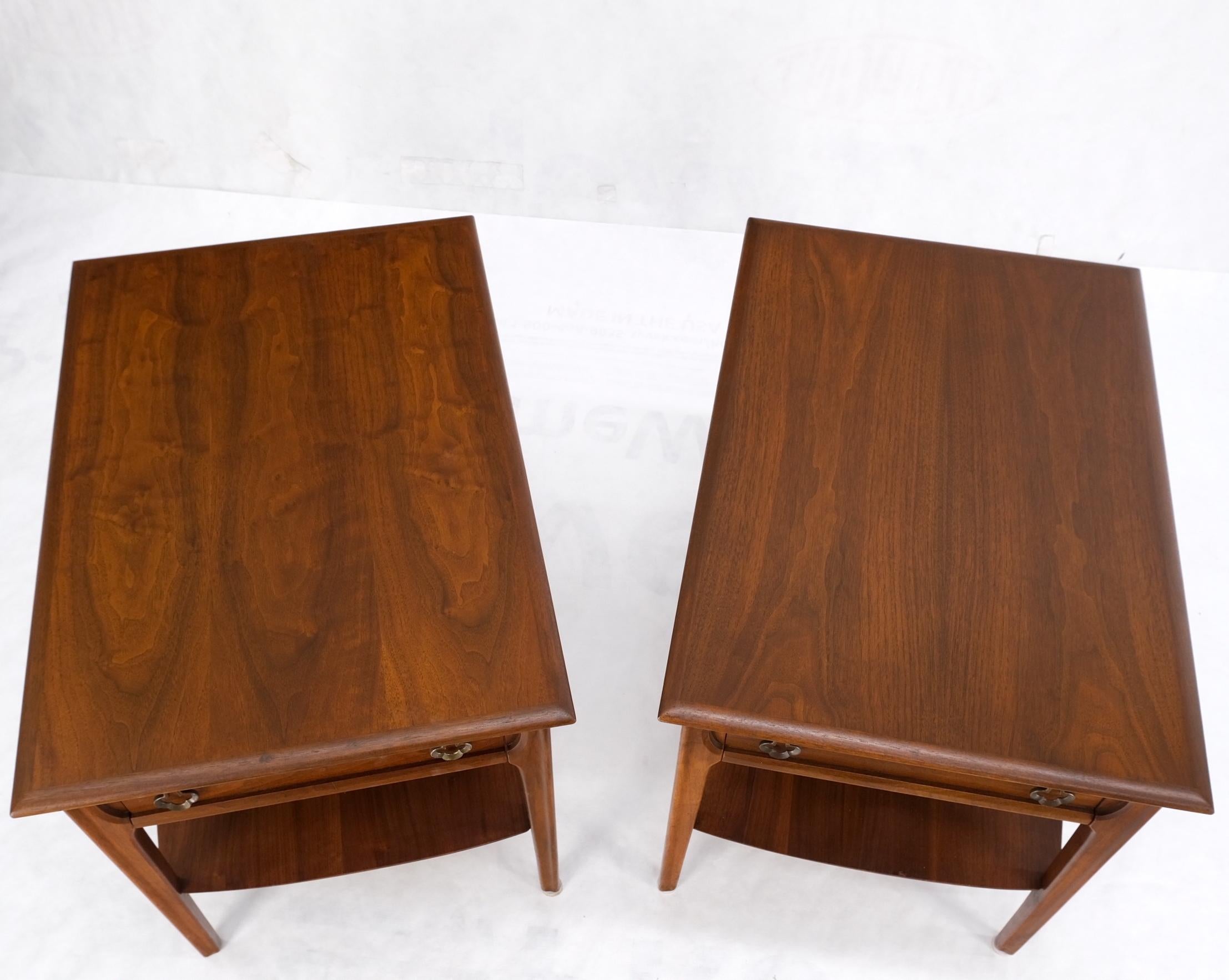 Pair of Walnut One Drawer Bottom Shelf Rectangle End Tables Mint Condition For Sale 5