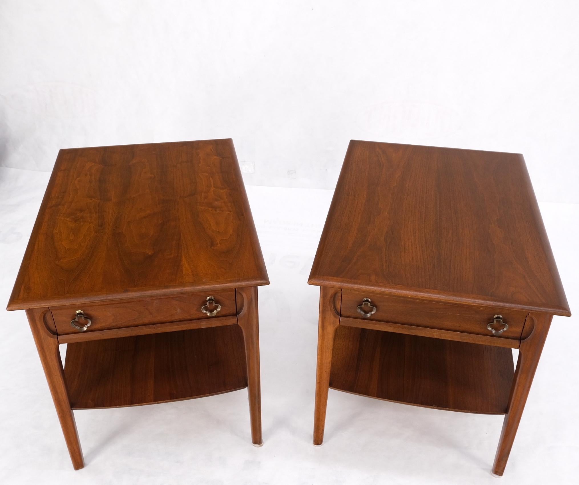 Pair of Walnut One Drawer Bottom Shelf Rectangle End Tables Mint Condition For Sale 6