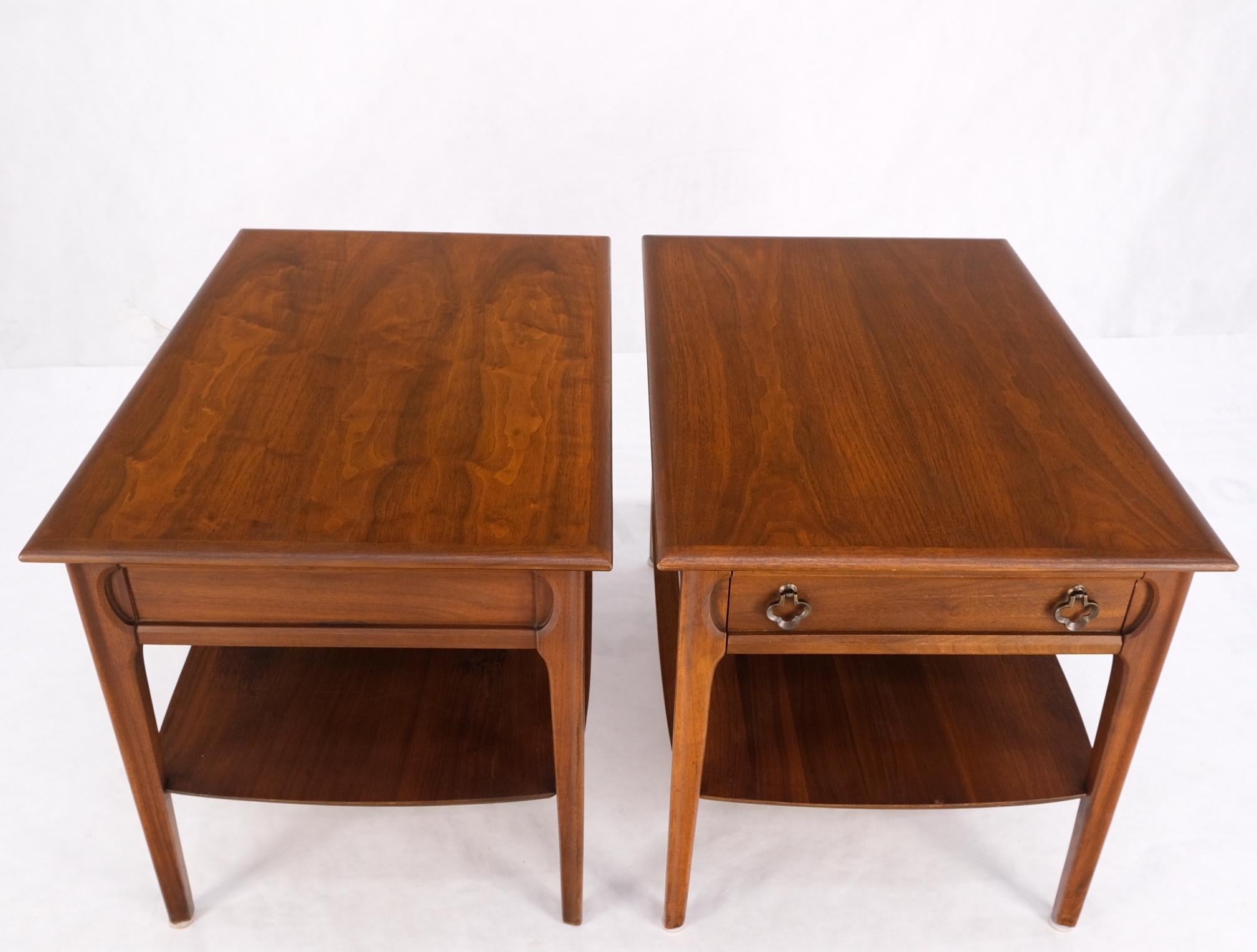 Pair of Walnut One Drawer Bottom Shelf Rectangle End Tables Mint Condition For Sale 8