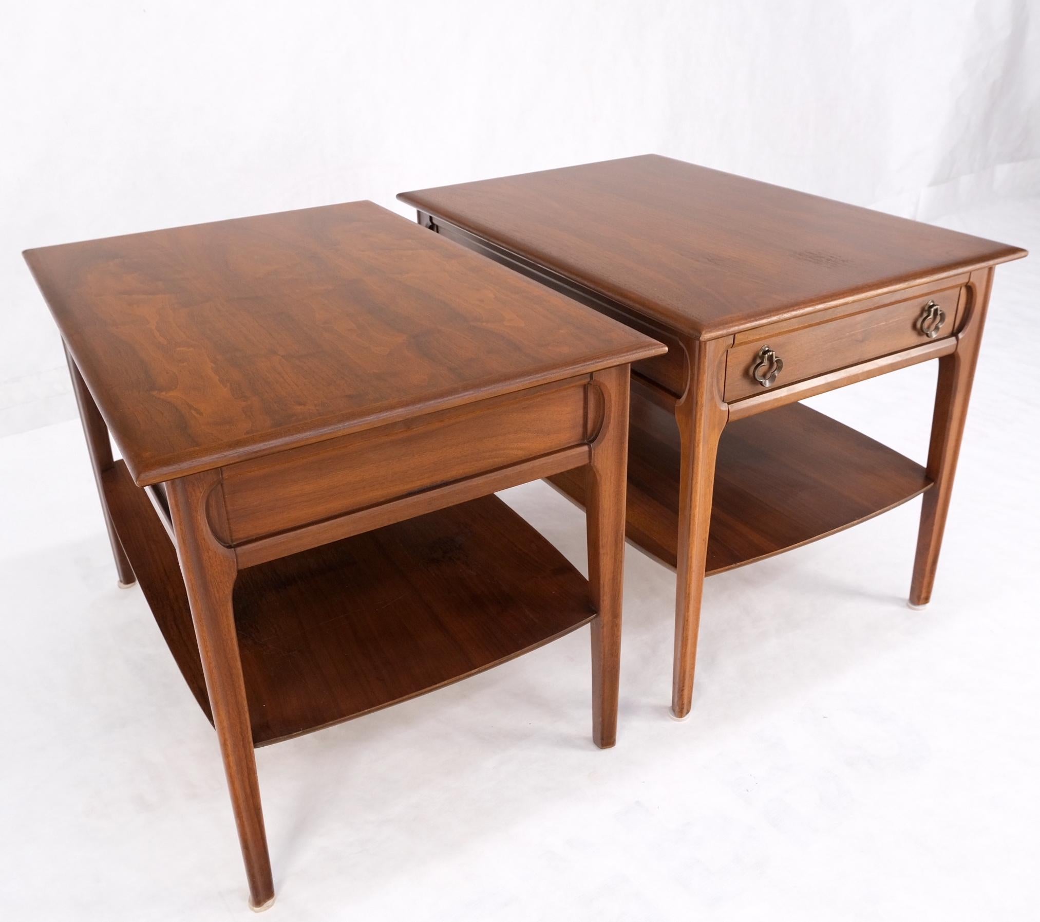 Pair of Walnut One Drawer Bottom Shelf Rectangle End Tables Mint Condition For Sale 9
