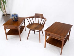 Pair of Walnut One Drawer Bottom Shelf Rectangle End Tables Mint Condition