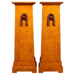 Pair of Walnut Plinths Pedestal Table Stands Deco