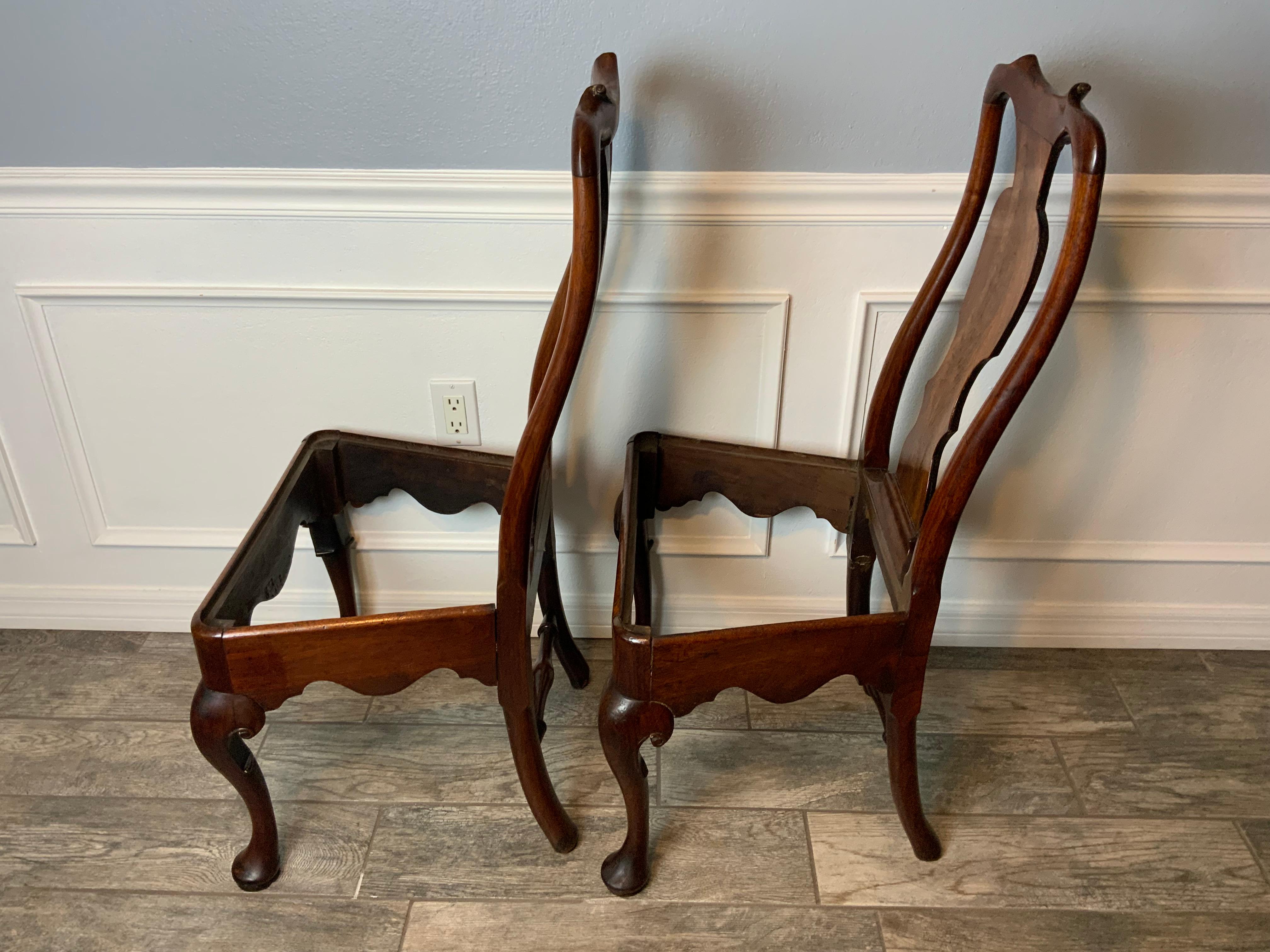 Pair of Walnut Queen Anne Side Chairs For Sale 10