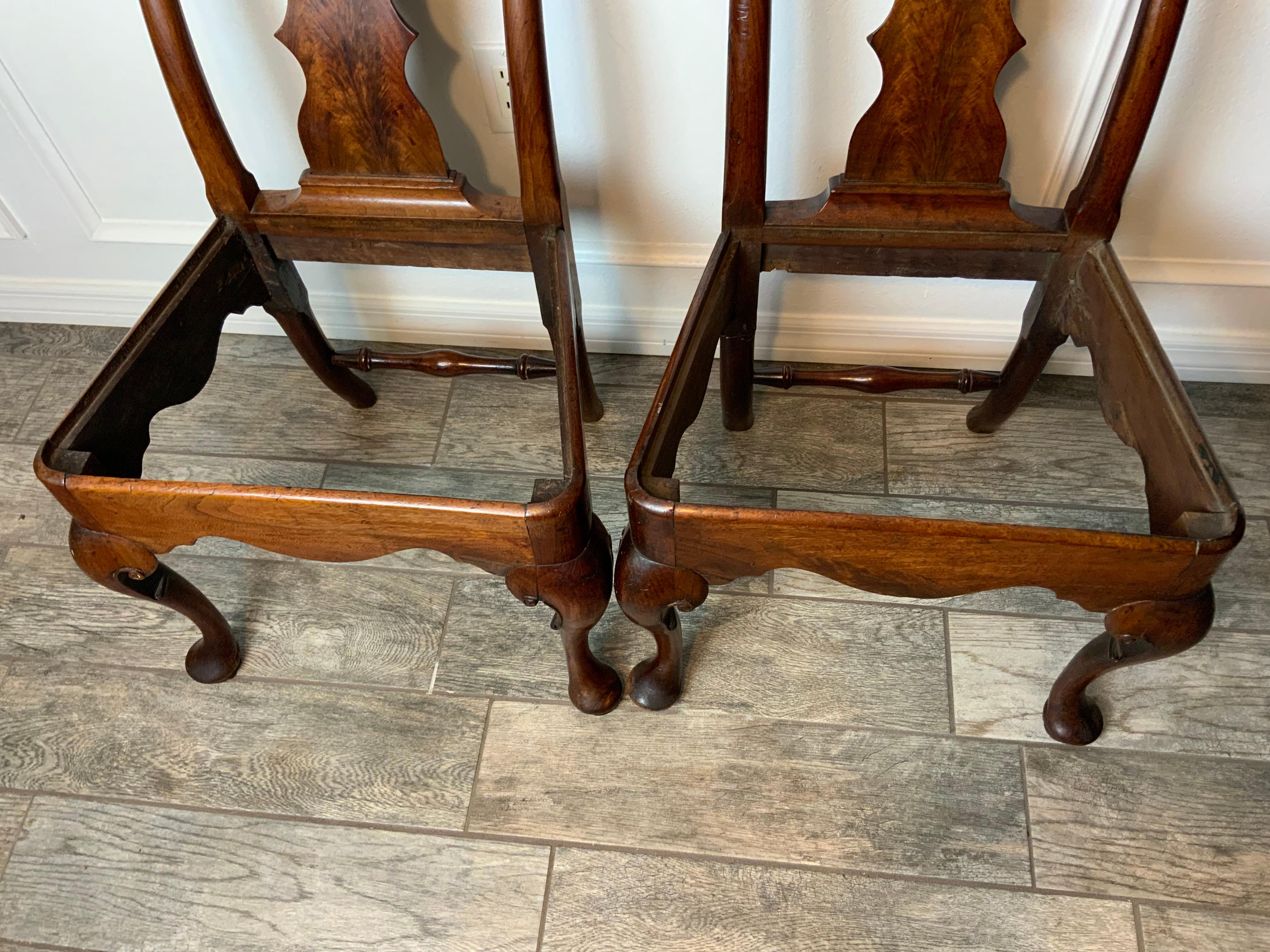 Pair of Walnut Queen Anne Side Chairs For Sale 11