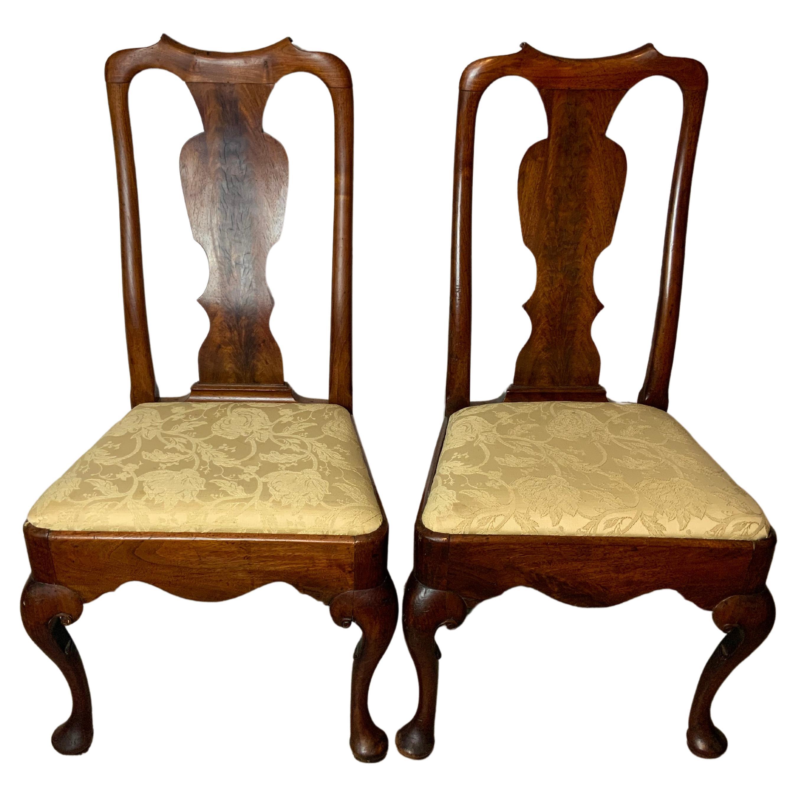 Pair of Walnut Queen Anne Side Chairs