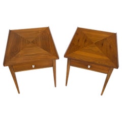Pair of Walnut Rolled Edges Square One Drawer Tapered Legs End Side Tables Stand