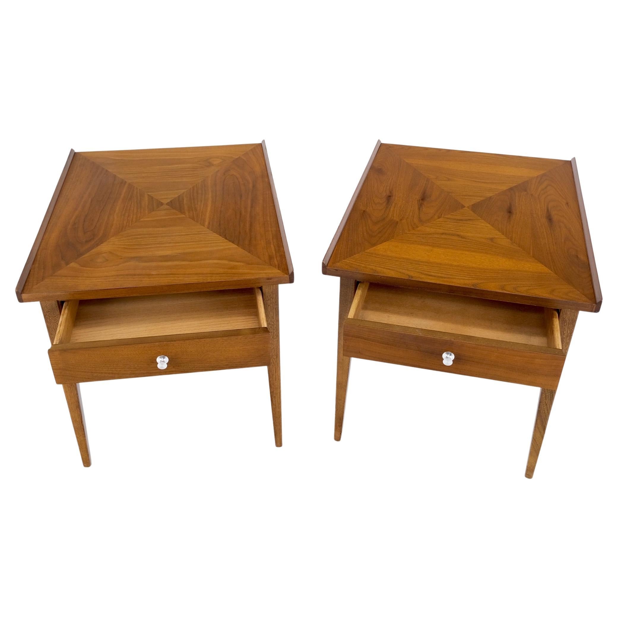 Pair of Walnut Rolled Edges Square One Drawer Tapered Legs End Side Tables Stand