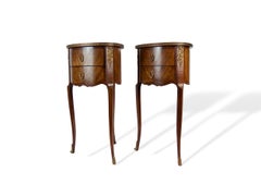 Pair of Walnut Rosewood Cross-Banded Two-Drawer Side Tables, French, circa 1920